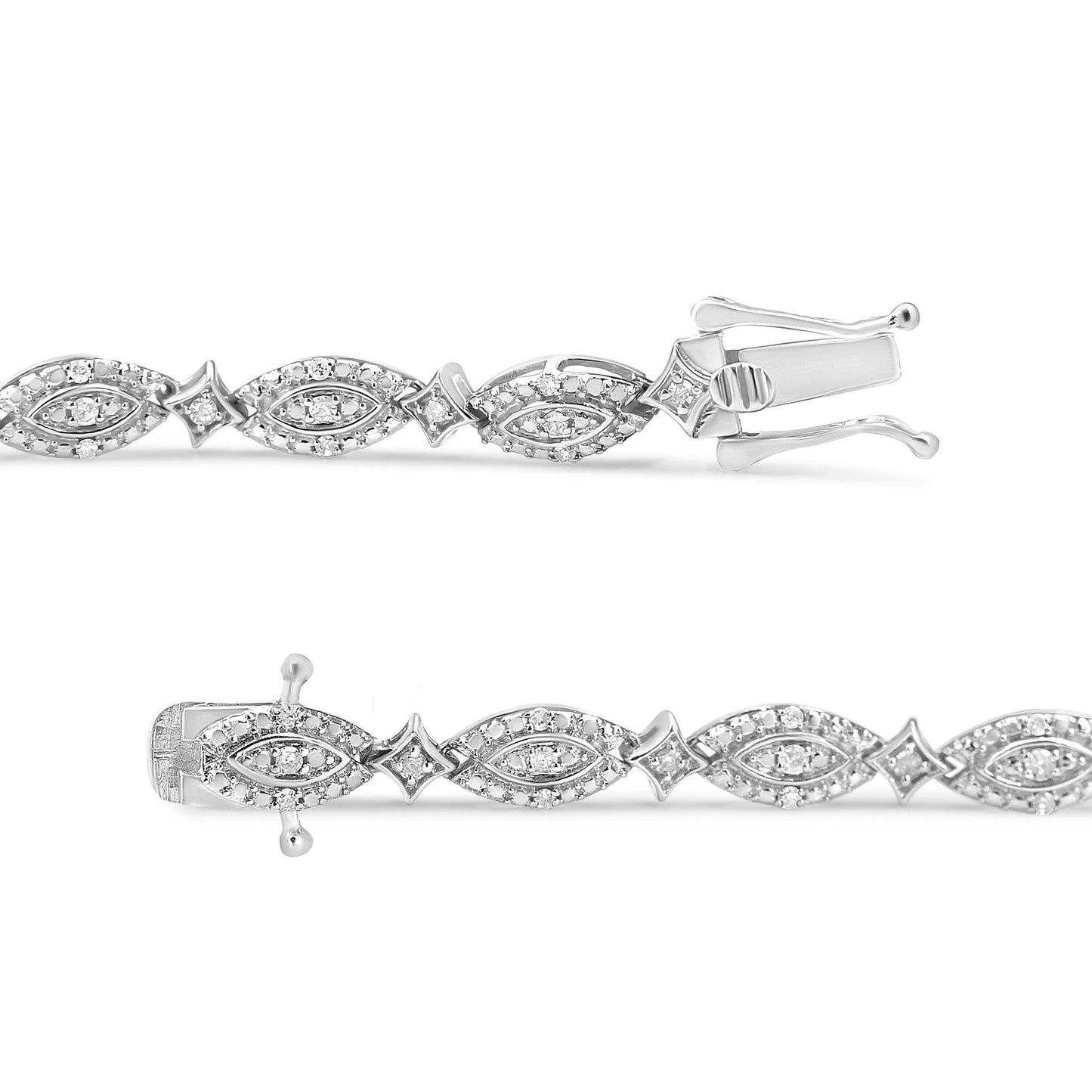 .925 Sterling Silver 1/2 Cttw Diamond Alternating Marquise and Starburst Shaped Link Bracelet (I-J Color, I2-I3 Clarity) - 7.25"-3