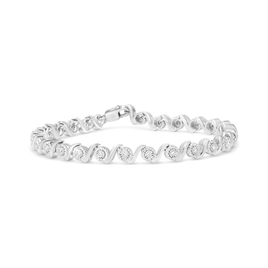 .925 Sterling Silver 1/2 Cttw Round Diamond Halo S-Link Bracelet (I-J Color, I2-I3 Clarity) - 7.25"-0