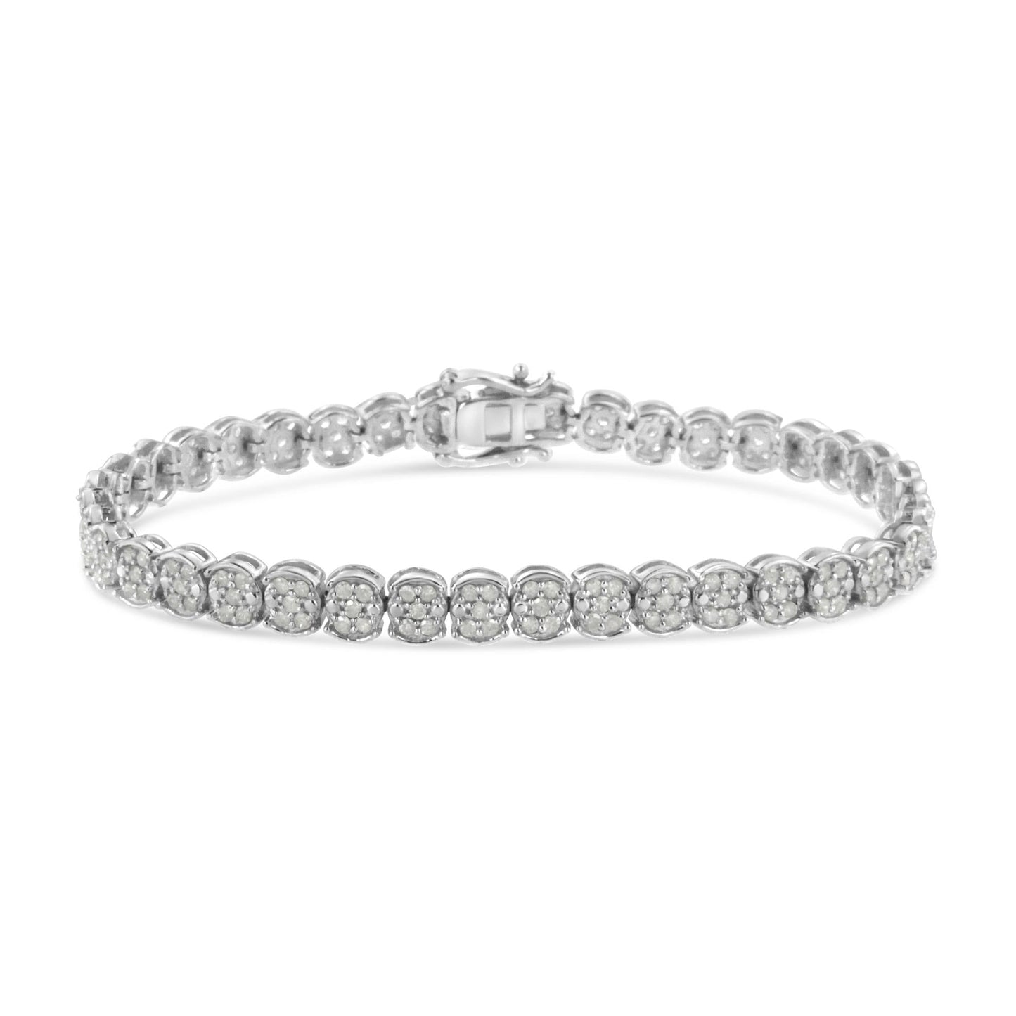.925 Sterling Silver 2.0 Cttw Diamond Cluster Link Bracelet (I-J Color, I2-I3 Clarity) - Size 7.25"-0