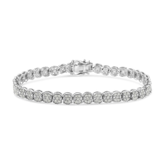 .925 Sterling Silver 2.0 Cttw Diamond Cluster Link Bracelet (I-J Color, I2-I3 Clarity) - Size 7.25"-0