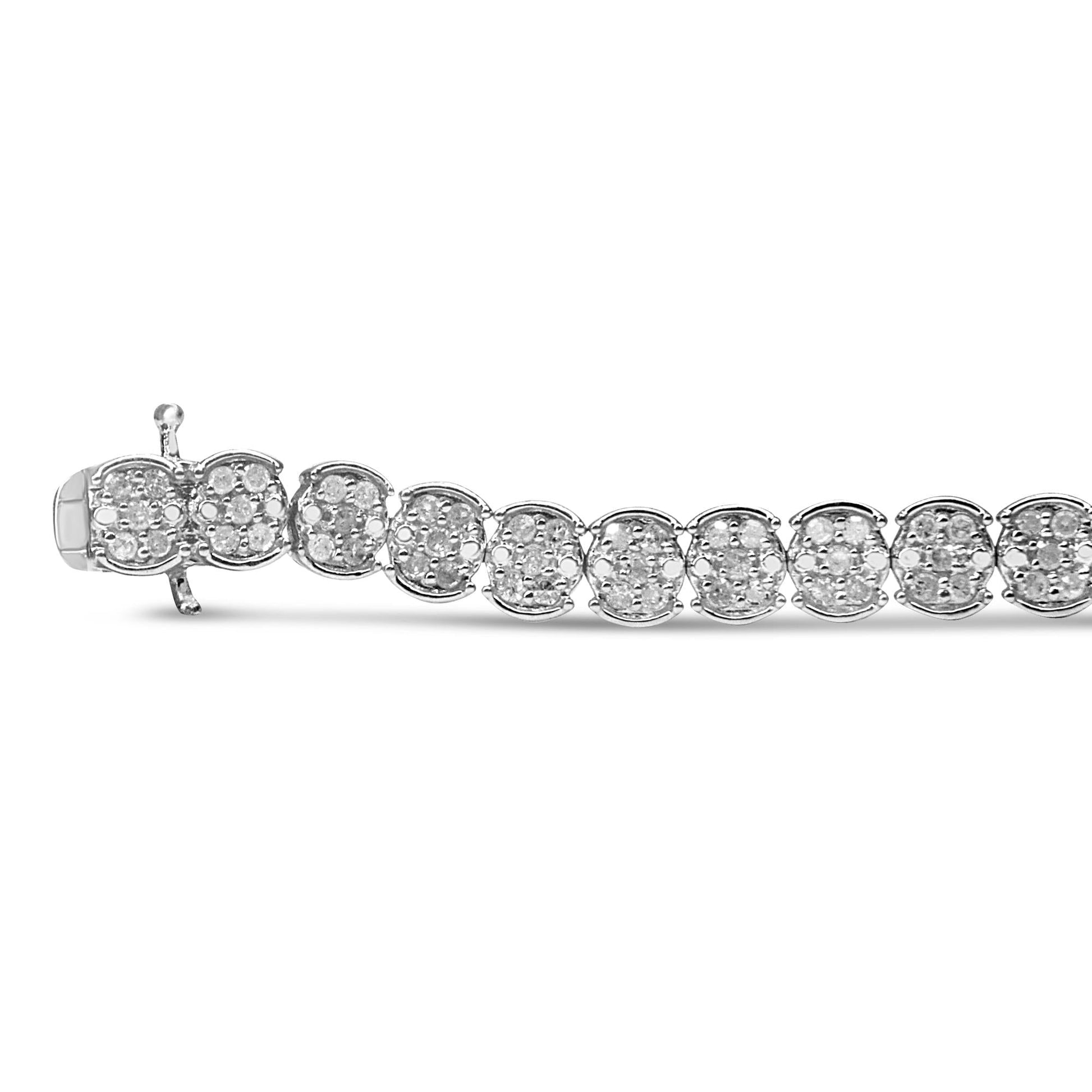 .925 Sterling Silver 2.0 Cttw Diamond Cluster Link Bracelet (I-J Color, I2-I3 Clarity) - Size 7.25"-3