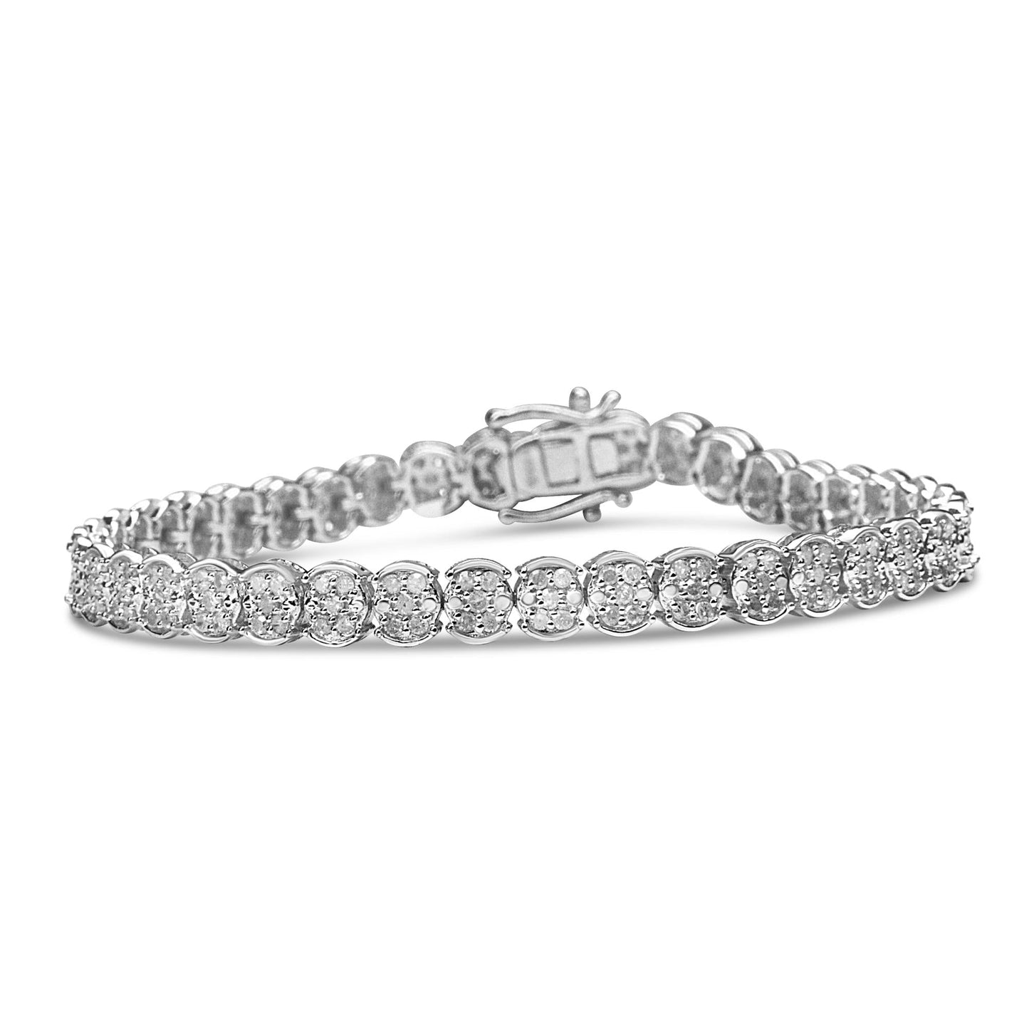 .925 Sterling Silver 2.0 Cttw Diamond Cluster Link Bracelet (I-J Color, I2-I3 Clarity) - Size 7.25"-4