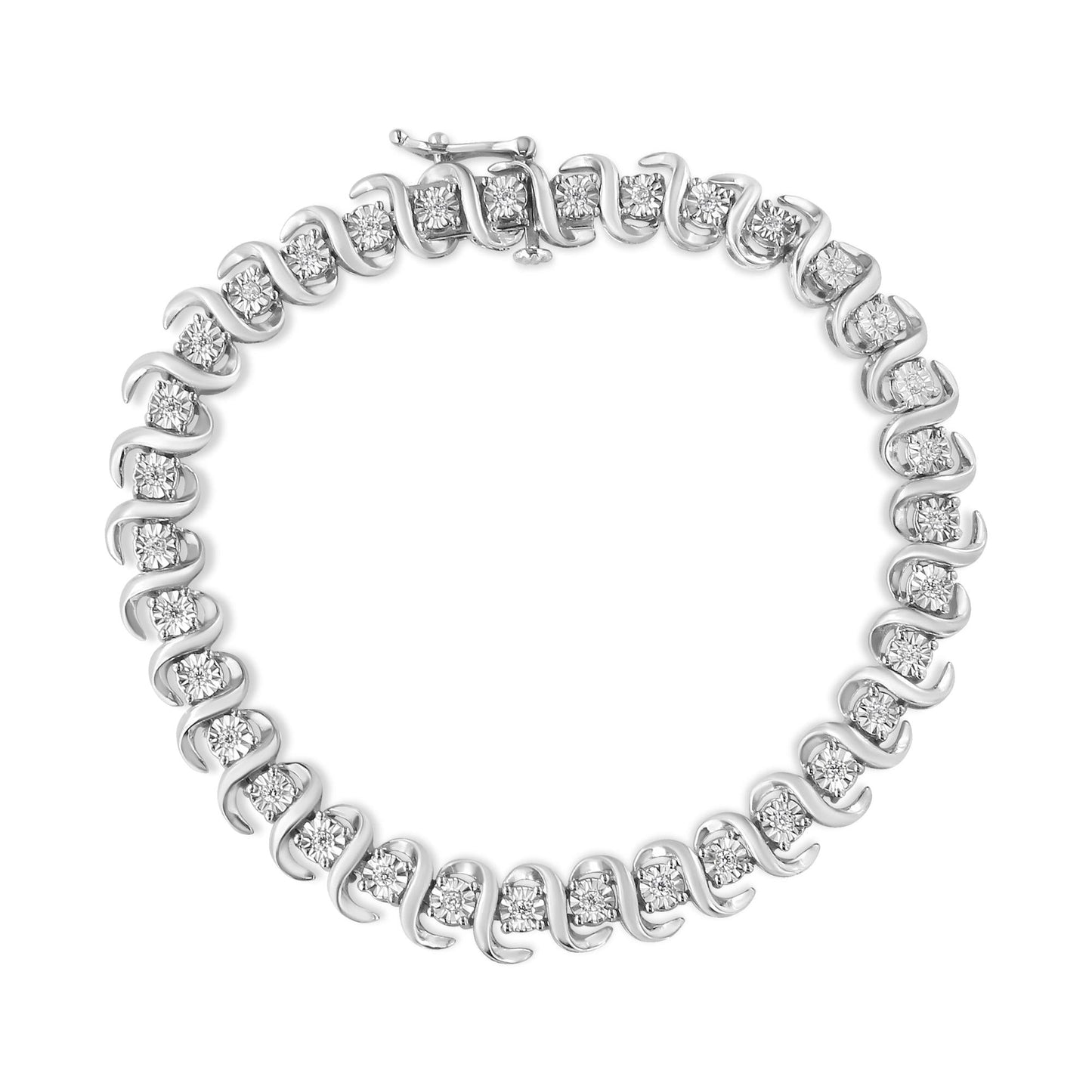 .925 Sterling Silver 1/3 Cttw Miracle-Set Diamond "S" Link Tennis Bracelet (I-J Color, I3 Clarity) - Size 7.25"-0