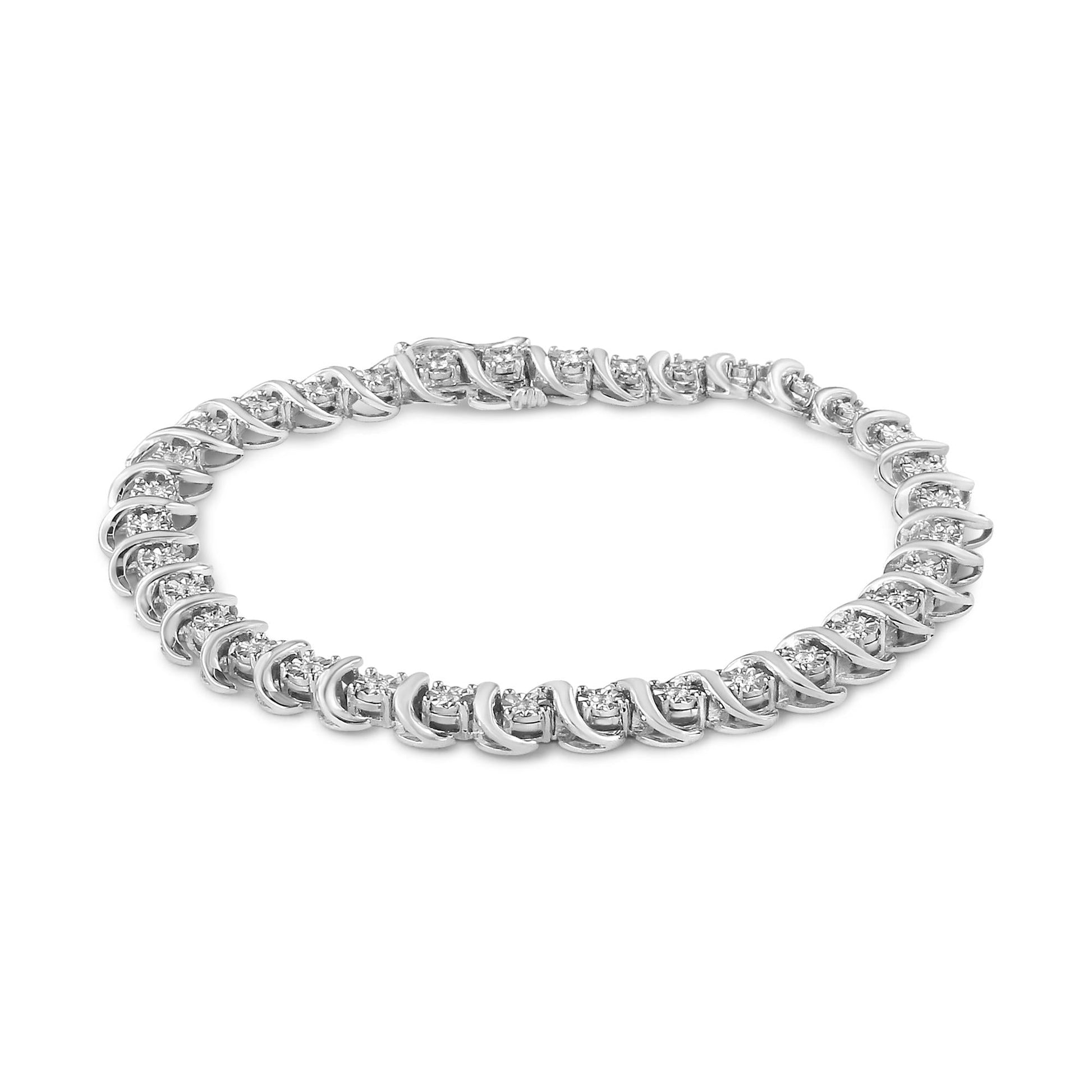 .925 Sterling Silver 1/3 Cttw Miracle-Set Diamond "S" Link Tennis Bracelet (I-J Color, I3 Clarity) - Size 7.25"-1