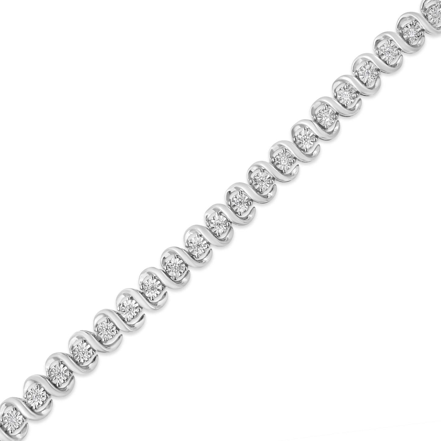 .925 Sterling Silver 1/3 Cttw Miracle-Set Diamond "S" Link Tennis Bracelet (I-J Color, I3 Clarity) - Size 7.25"-3