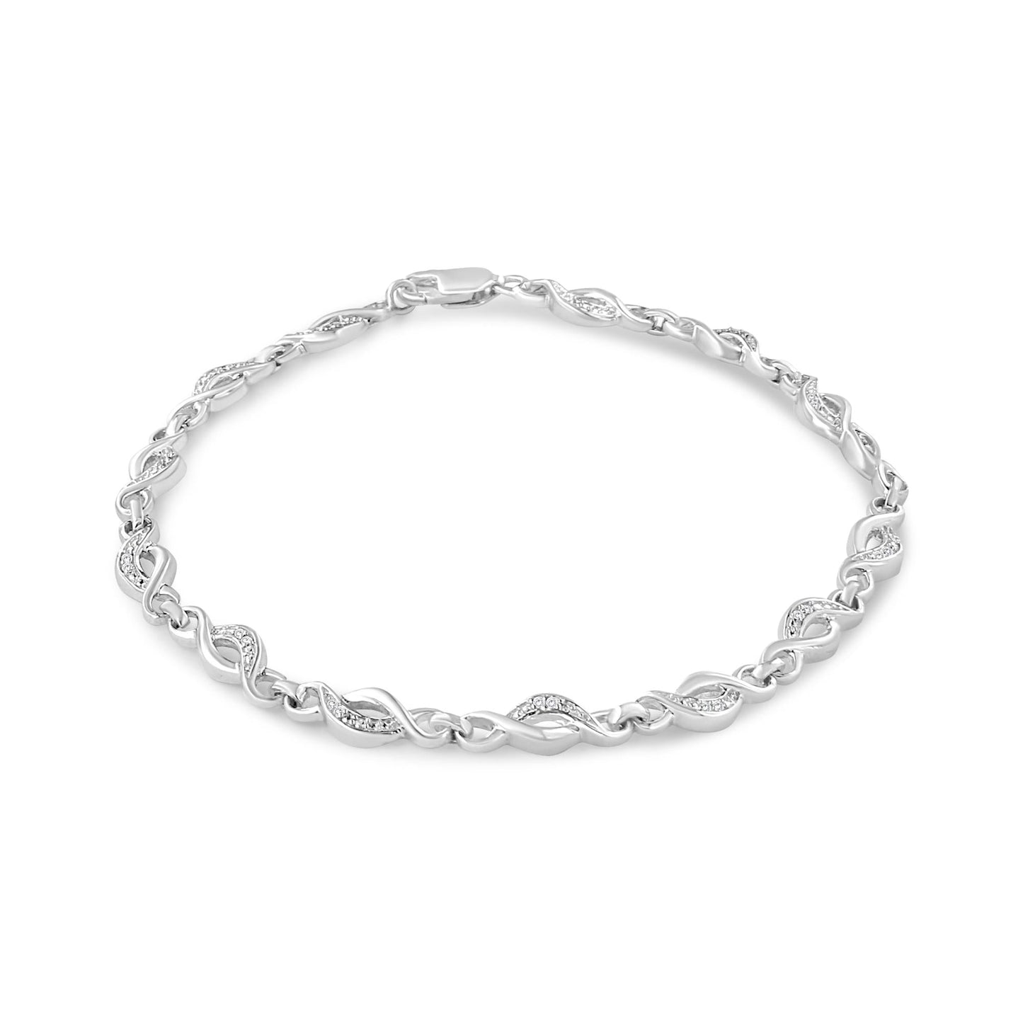 .925 Sterling Silver Prong Set Diamond Accent Curved Spiral Link Bracelet (I-J Color, I3 Clarity) - 7.25"-0