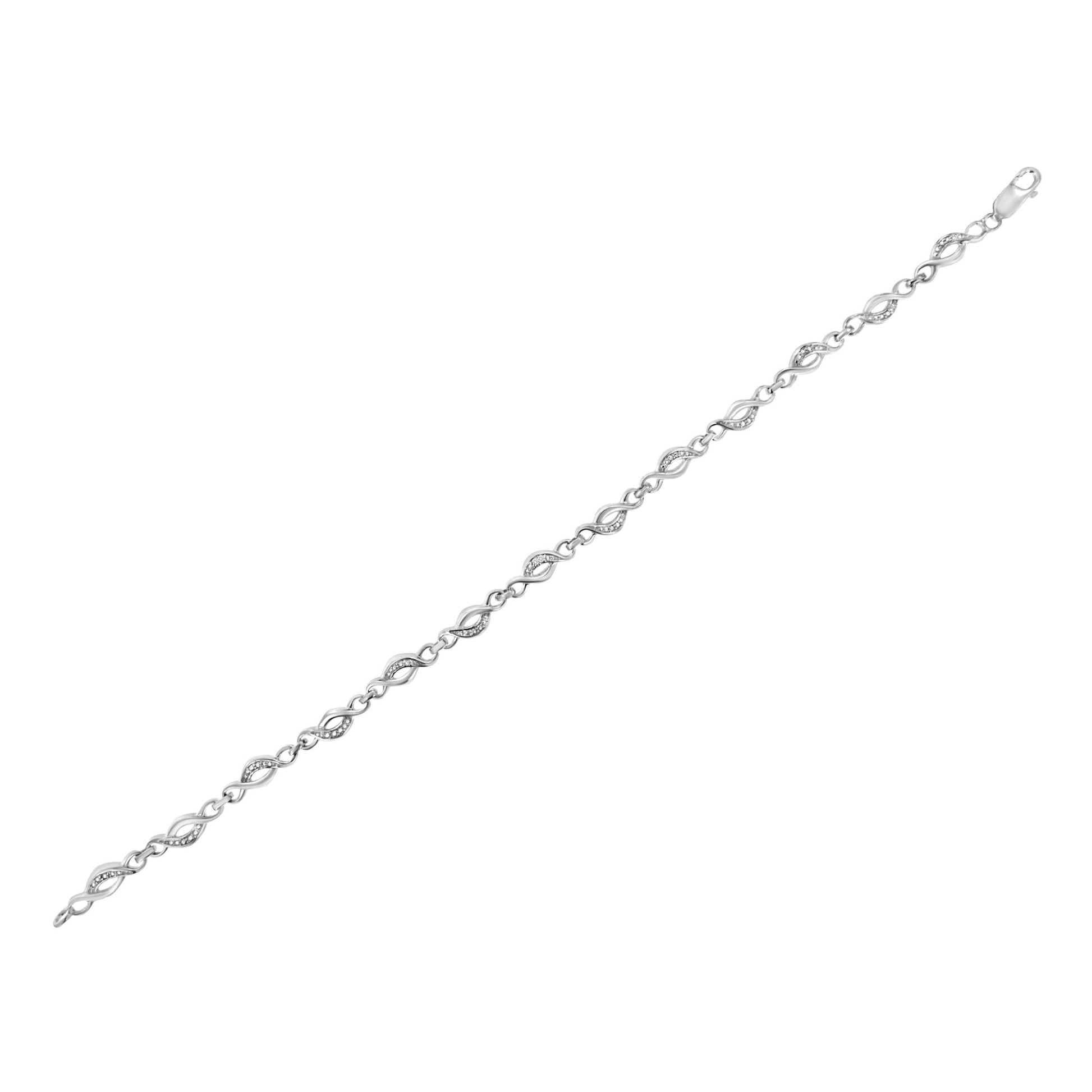.925 Sterling Silver Prong Set Diamond Accent Curved Spiral Link Bracelet (I-J Color, I3 Clarity) - 7.25"-4