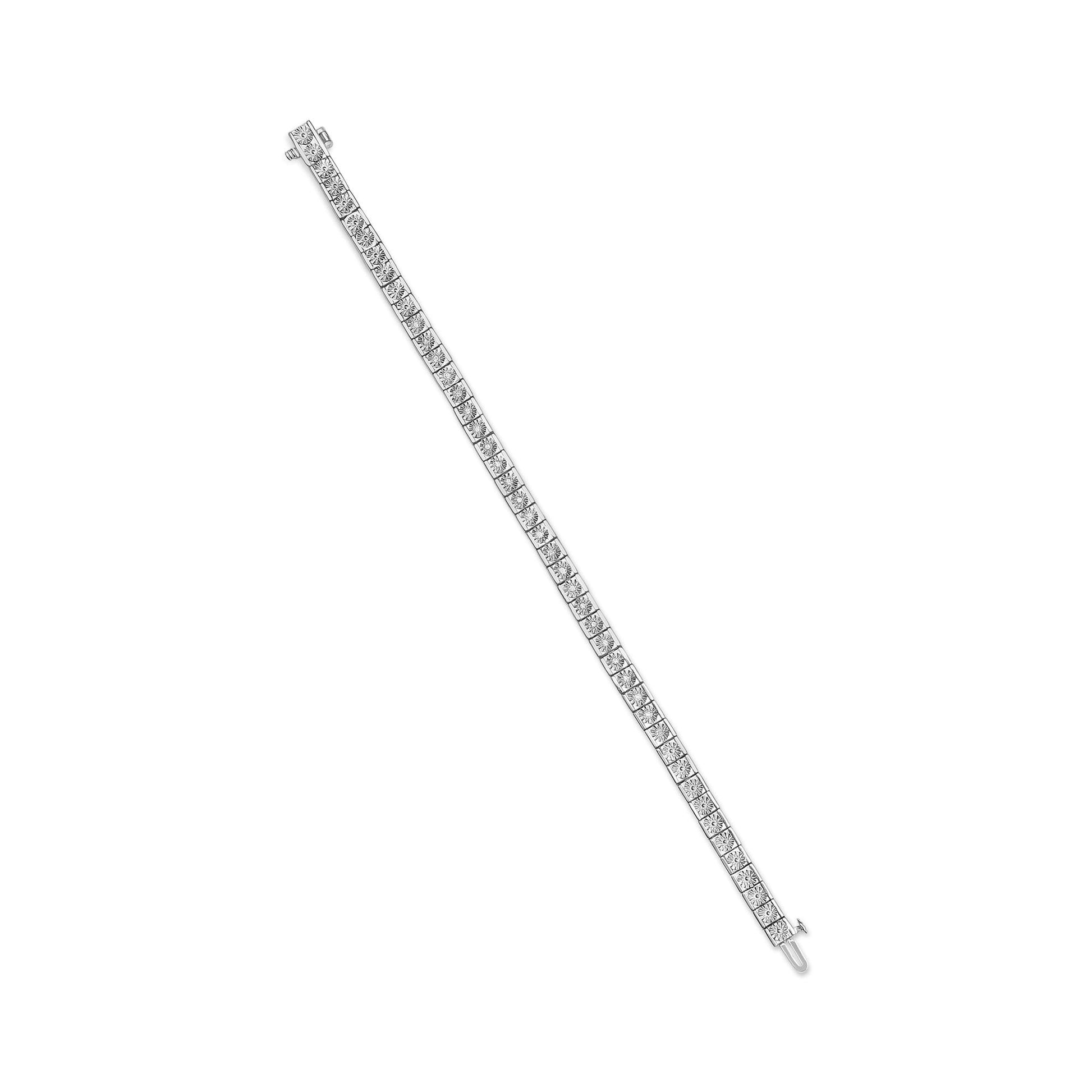 .925 Sterling Silver 1/4 Cttw Miracle Set Diamond and Bead Link 7.25" Tennis Bracelet (I-J Color, I2-I3 Clarity)-4