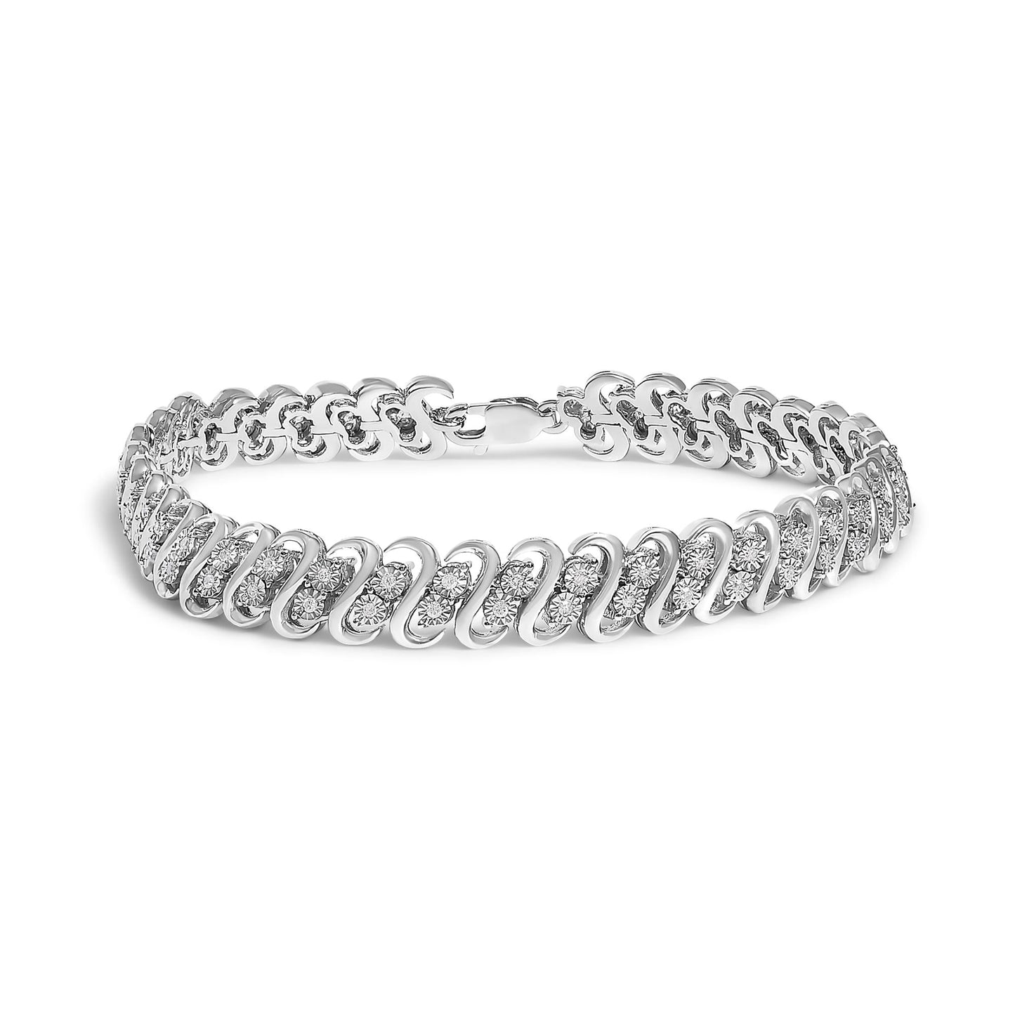 .925 Sterling Silver 1/2 Cttw Diamond Double Row S-Link Bracelet-0