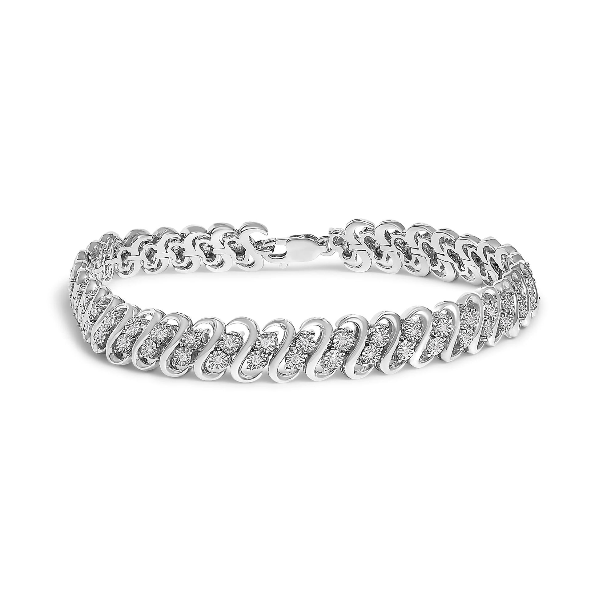 .925 Sterling Silver 1/2 Cttw Diamond Double Row S-Link Bracelet-0