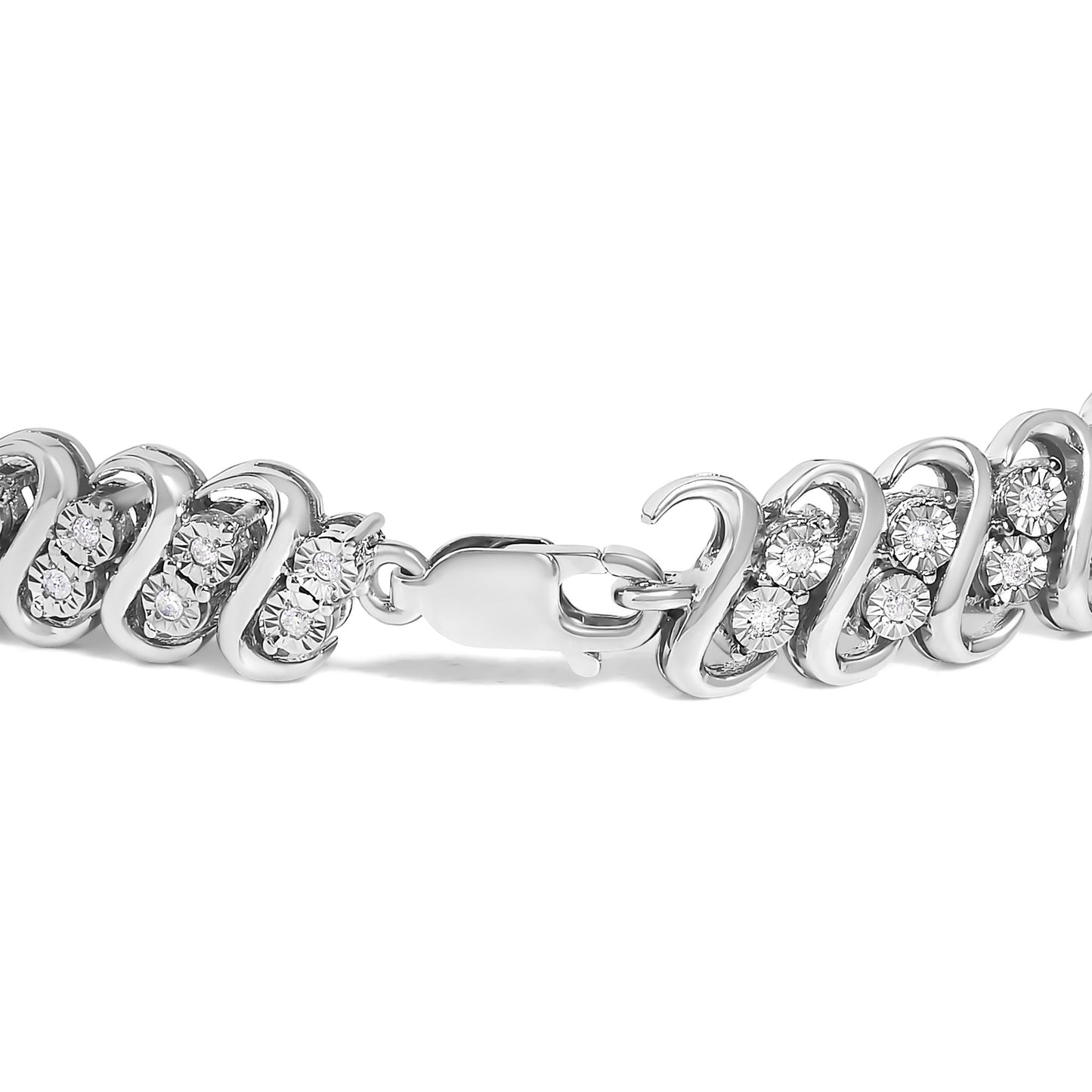 .925 Sterling Silver 1/2 Cttw Diamond Double Row S-Link Bracelet-1