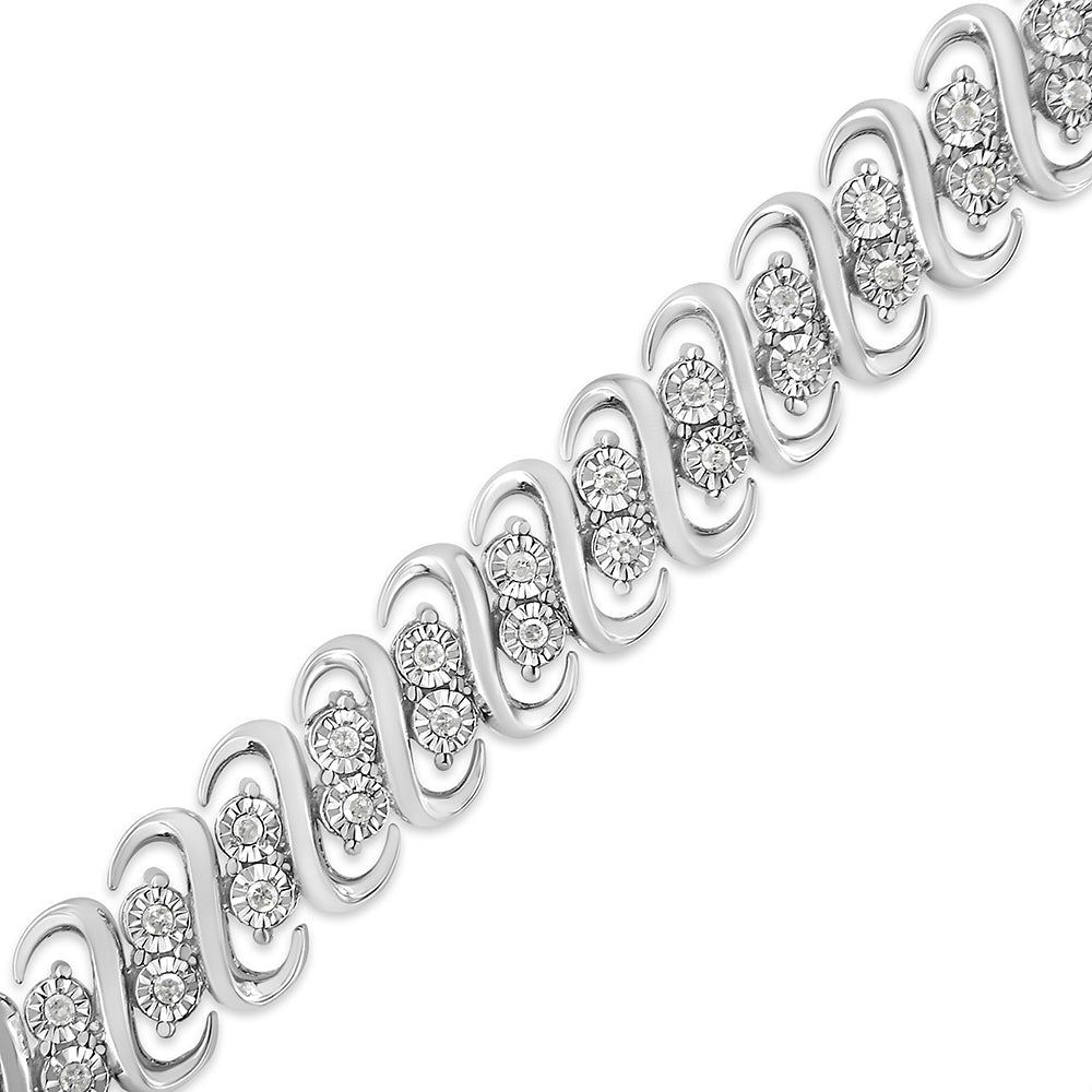 .925 Sterling Silver 1/2 Cttw Diamond Double Row S-Link Bracelet-4