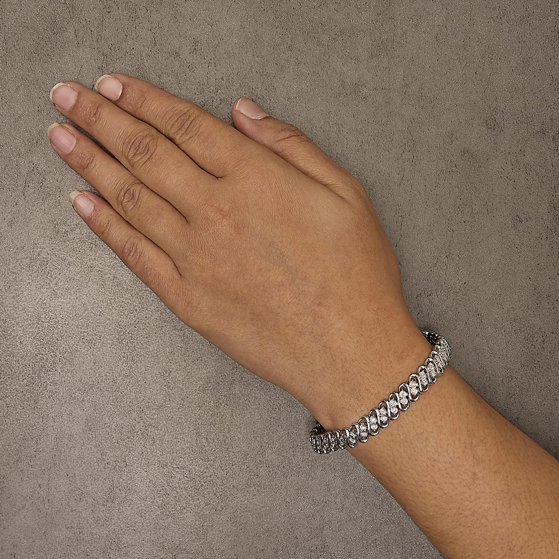 .925 Sterling Silver 1/2 Cttw Diamond Double Row S-Link Bracelet-2