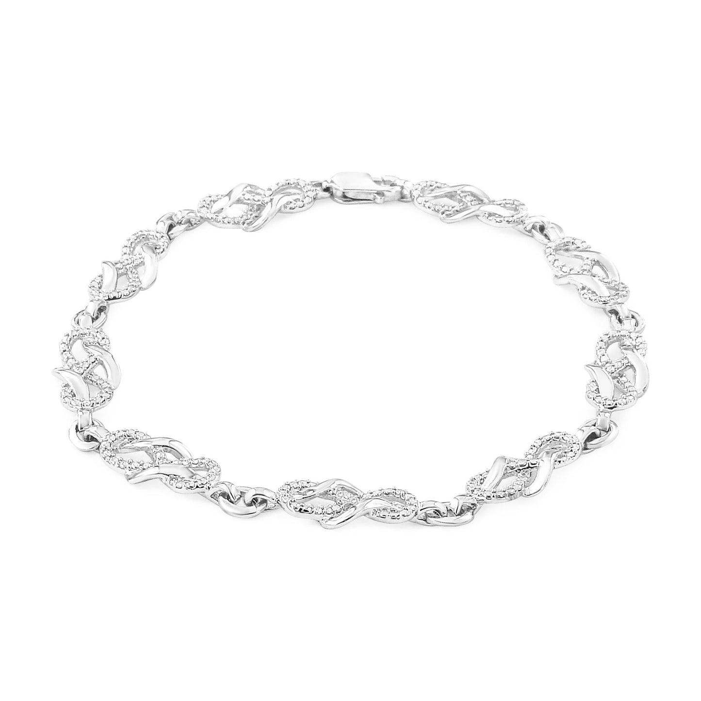 .925 Sterling Silver Prong Set Diamond Accent Infinity Weave Link 7.25" Bracelet (I-J Color, I3 Clarity)-0