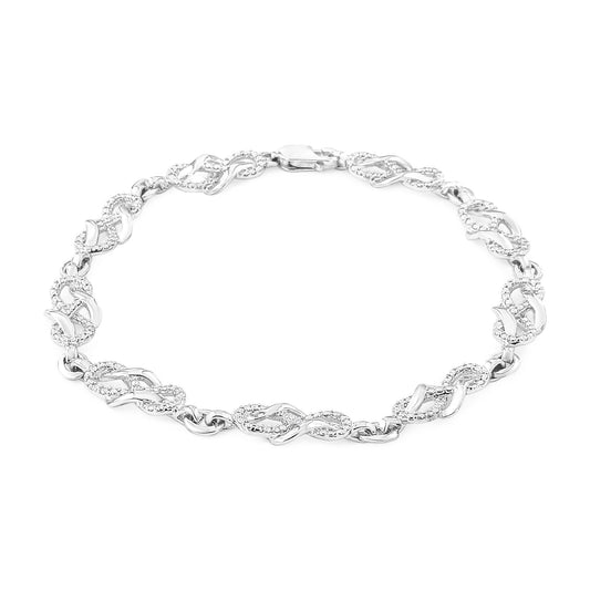 .925 Sterling Silver Prong Set Diamond Accent Infinity Weave Link 7.25" Bracelet (I-J Color, I3 Clarity)-0