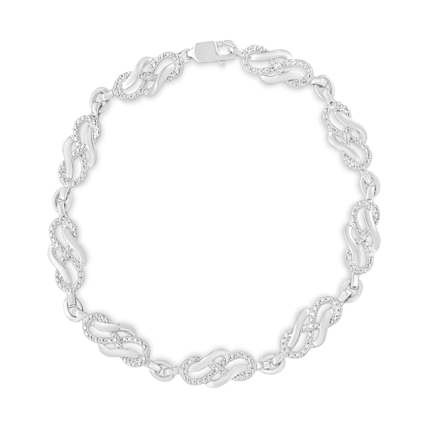 .925 Sterling Silver Prong Set Diamond Accent Infinity Weave Link 7.25" Bracelet (I-J Color, I3 Clarity)-1