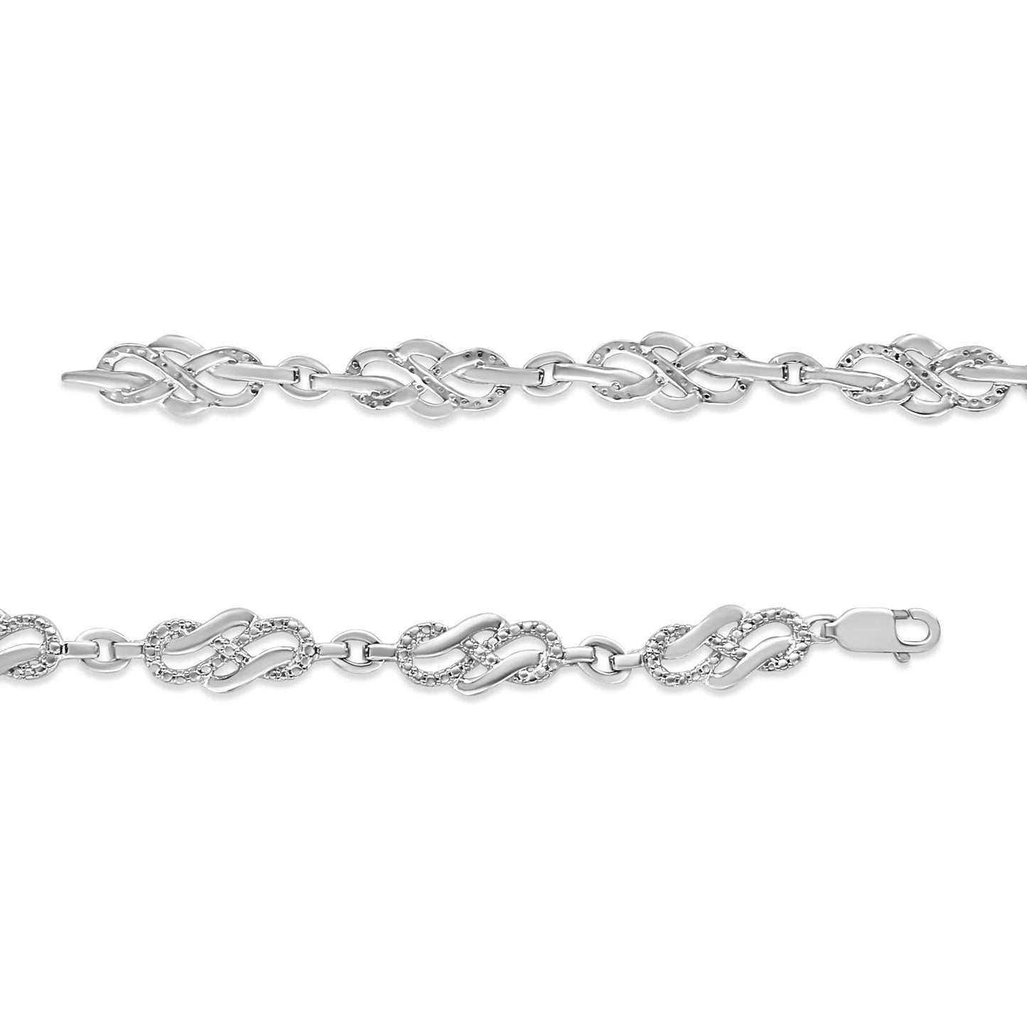 .925 Sterling Silver Prong Set Diamond Accent Infinity Weave Link 7.25" Bracelet (I-J Color, I3 Clarity)-3