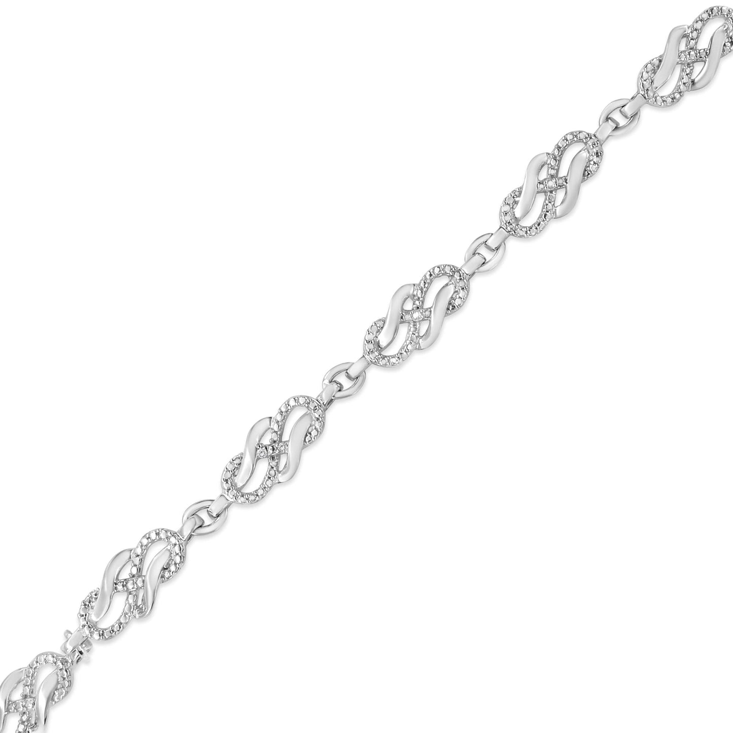 .925 Sterling Silver Prong Set Diamond Accent Infinity Weave Link 7.25" Bracelet (I-J Color, I3 Clarity)-4