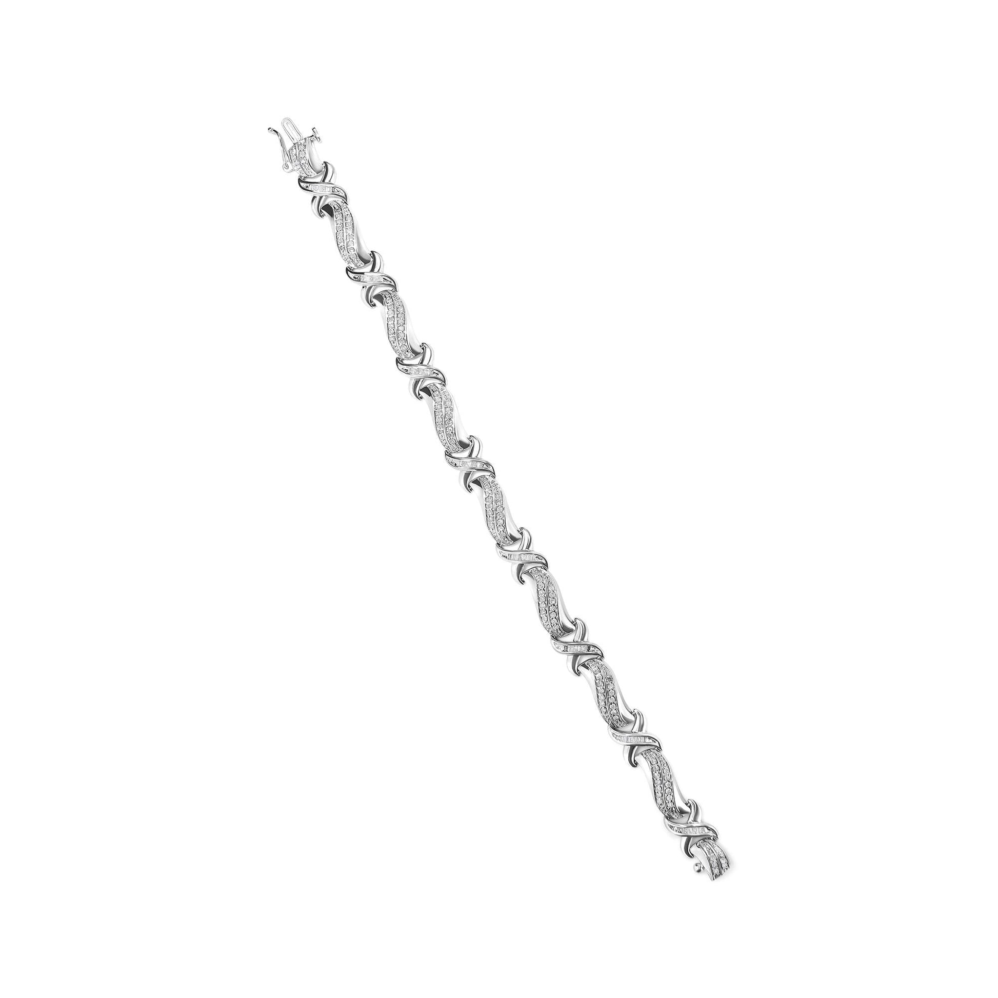 .925 Sterling Silver 1 3/4 Cttw Diamond Wave and X Link Tennis Bracelet (I-J Color, I3 Clarity) - 7"-4