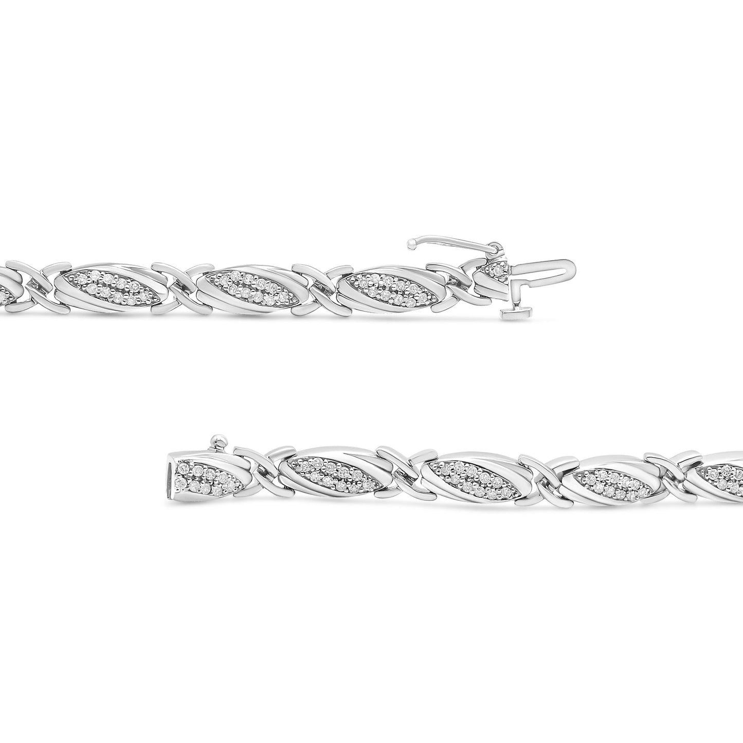 .925 Sterling Silver 1.00 Cttw Round Diamond X-Link Bracelet (I-J Color, I2-I3 Clarity) - Size 7.25"-3
