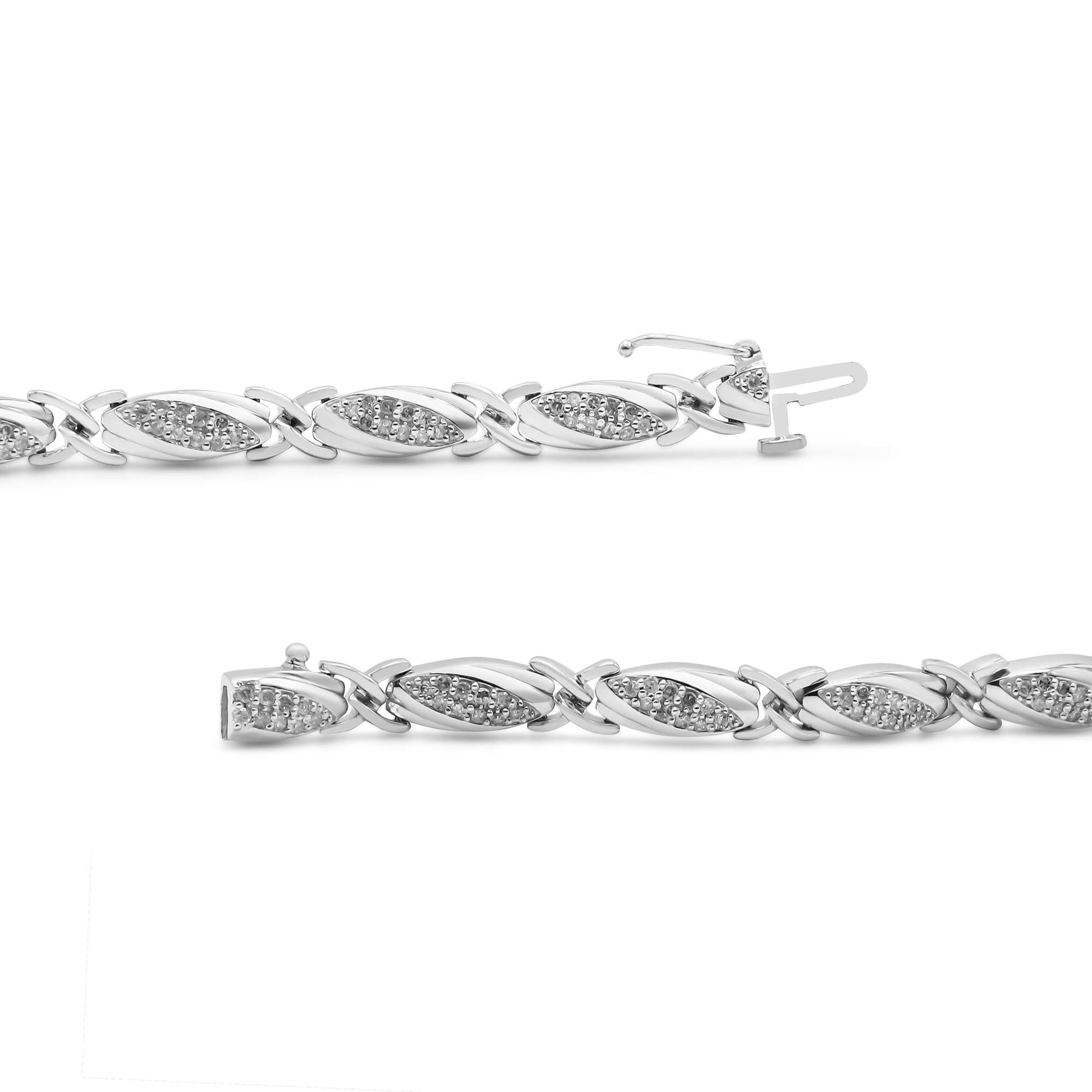 .925 Sterling Silver 1.00 Cttw Round Diamond X-Link Bracelet (I-J Color, I2-I3 Clarity) - Size 7.25"-4
