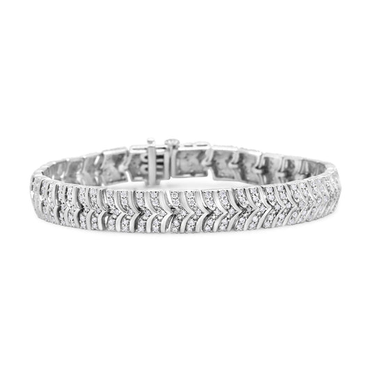 .925 Sterling Silver 3.00 Cttw Diamond Chevron Link Bracelet (I2-I3 Clarity, I-J Color) - Size 7.25"-0
