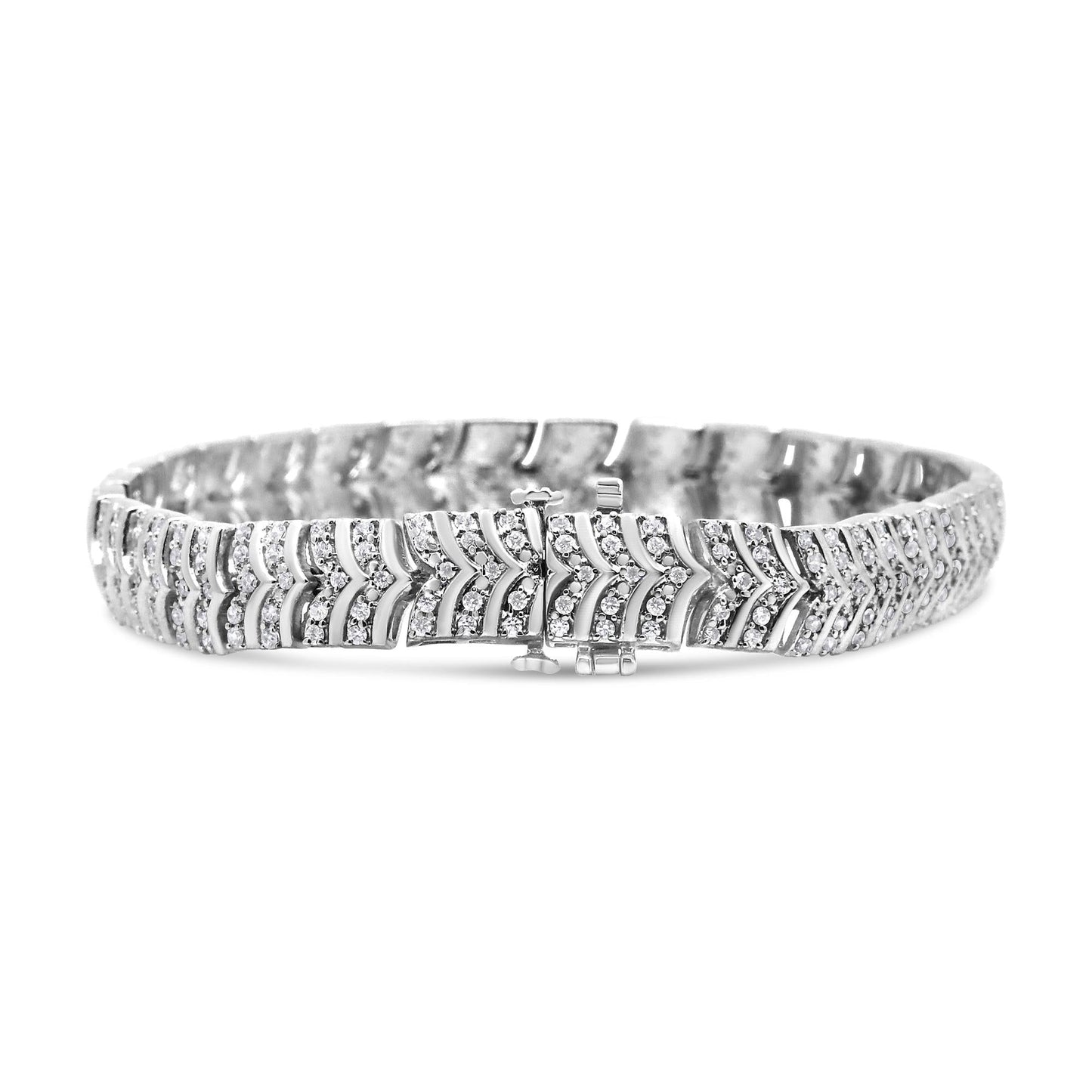.925 Sterling Silver 3.00 Cttw Diamond Chevron Link Bracelet (I2-I3 Clarity, I-J Color) - Size 7.25"-1
