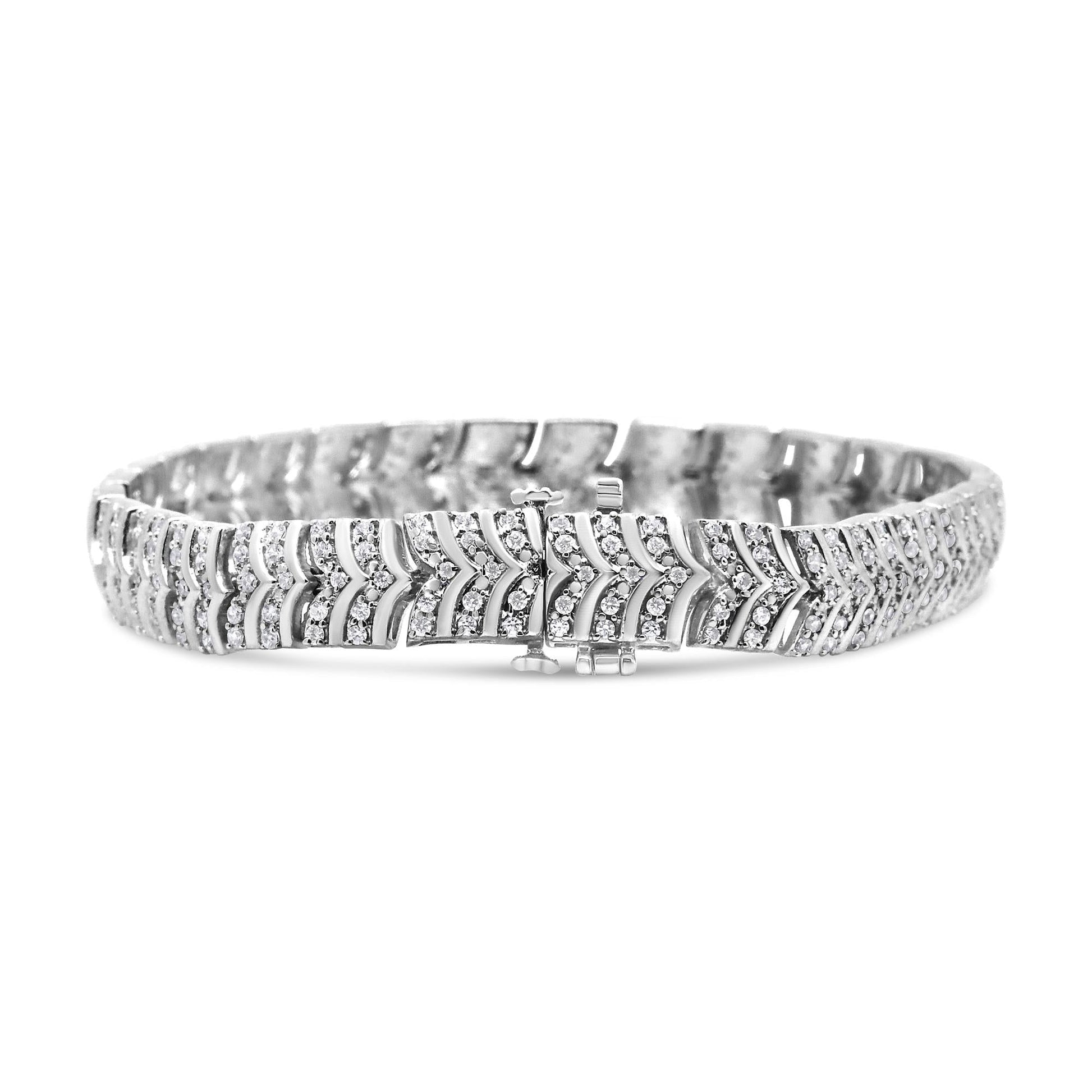 .925 Sterling Silver 3.00 Cttw Diamond Chevron Link Bracelet (I2-I3 Clarity, I-J Color) - Size 7.25"-1