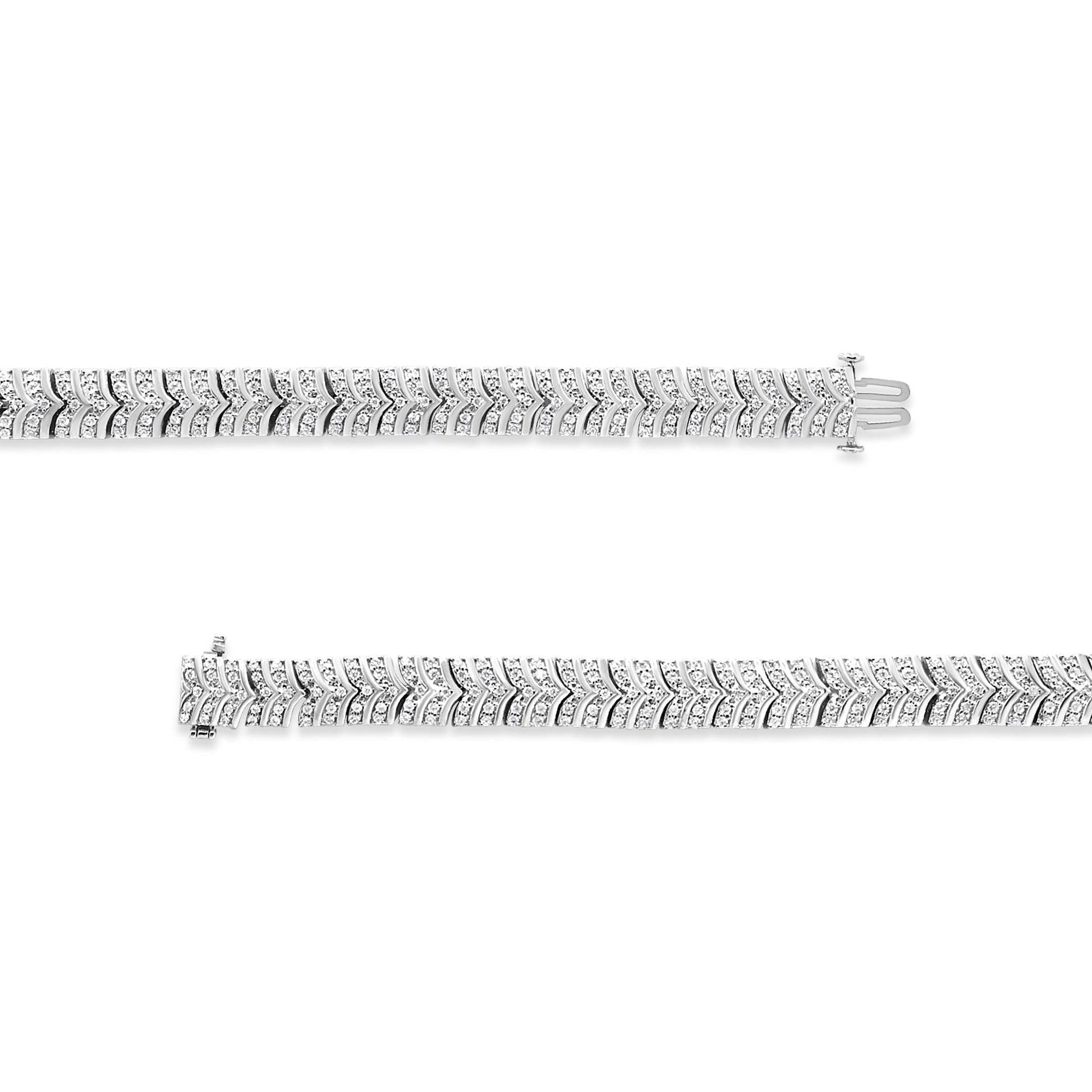 .925 Sterling Silver 3.00 Cttw Diamond Chevron Link Bracelet (I2-I3 Clarity, I-J Color) - Size 7.25"-3