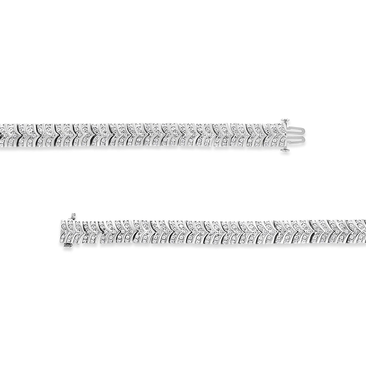 .925 Sterling Silver 3.00 Cttw Diamond Chevron Link Bracelet (I2-I3 Clarity, I-J Color) - Size 7.25"-3