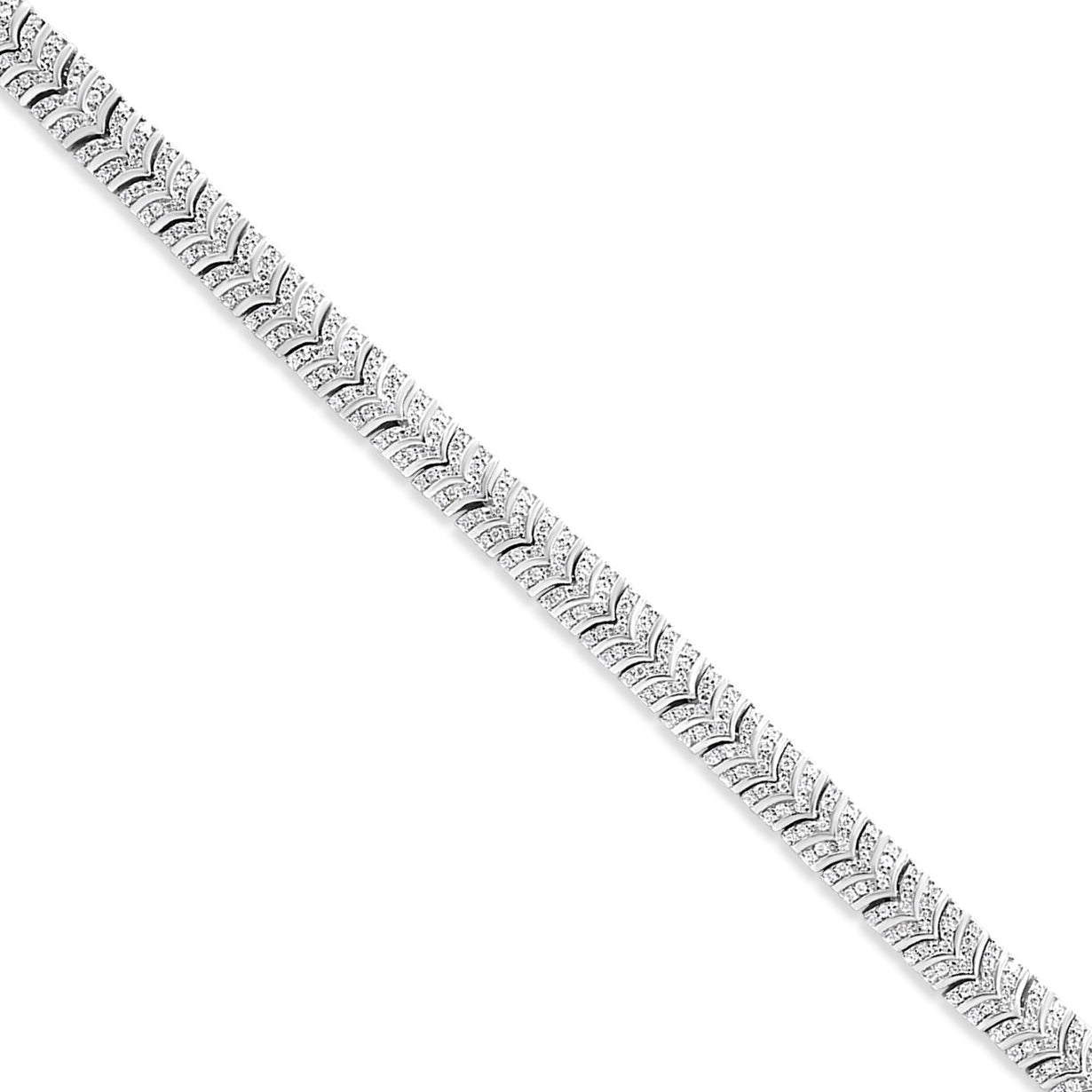 .925 Sterling Silver 3.00 Cttw Diamond Chevron Link Bracelet (I2-I3 Clarity, I-J Color) - Size 7.25"-4