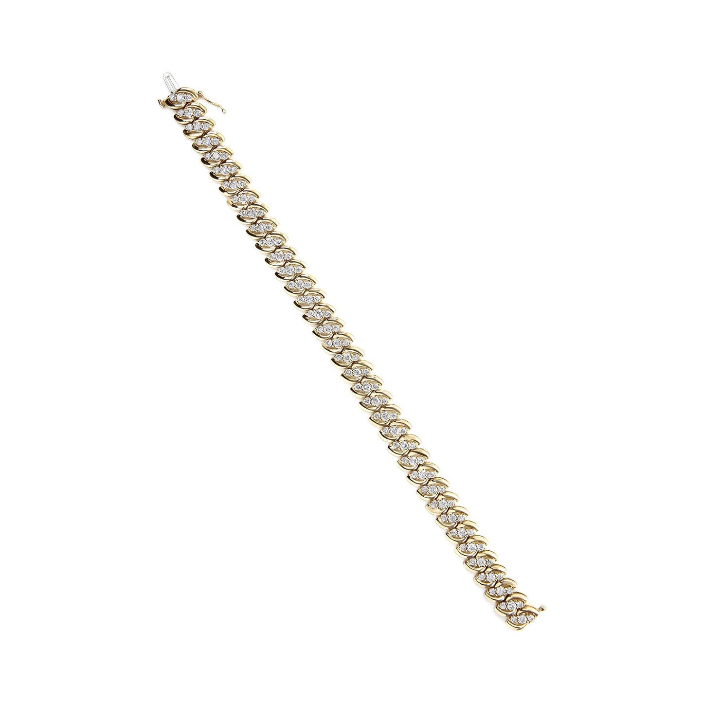 10K Yellow Gold 5.0 Cttw Diamond Double Row S-Link Cuban Bracelet (J-K Color, I2-I3 Clarity) - 7.25" Inches-4