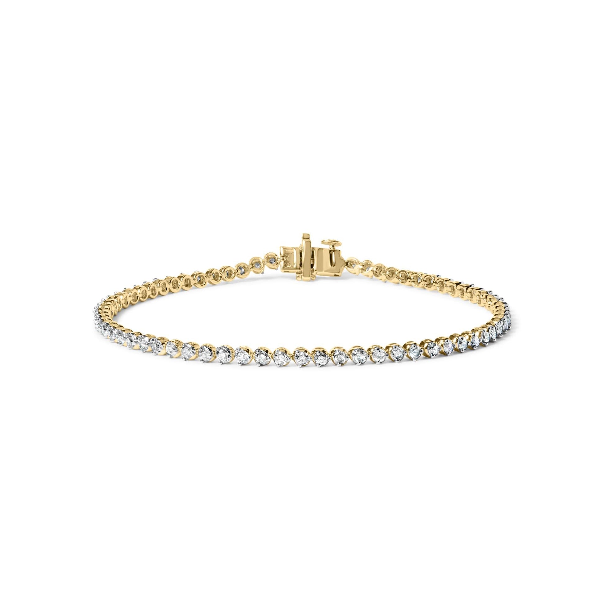 10K Yellow Gold Plated Sterling Silver 1.0 Cttw Round Diamond Tennis Bracelet-0