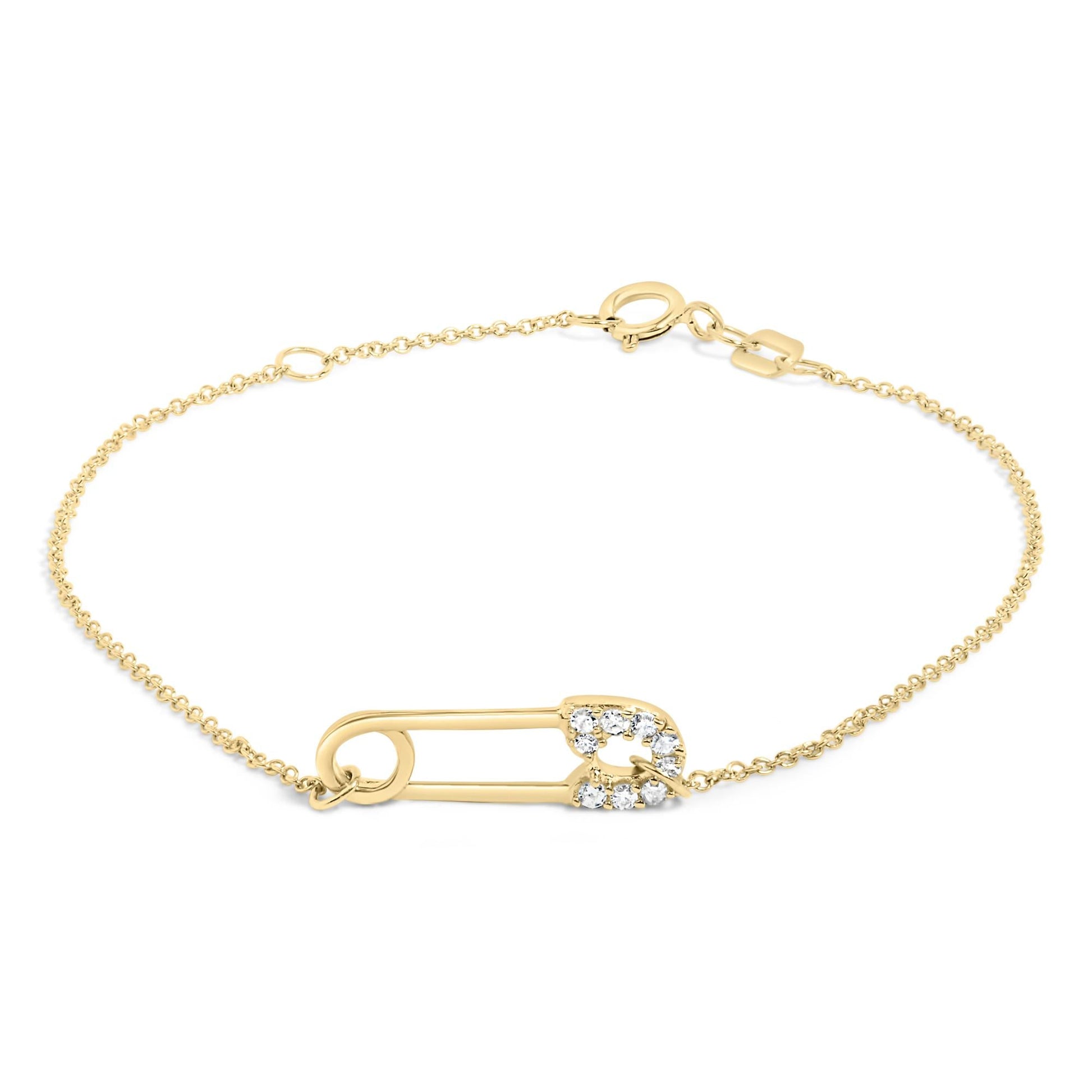 10K Yellow Gold 1/10 Cttw Diamond Paperclip Charm Adjustable Link Bracelet  (I-J Color, I1-I2 Clarity) - 7.25 Inch-0