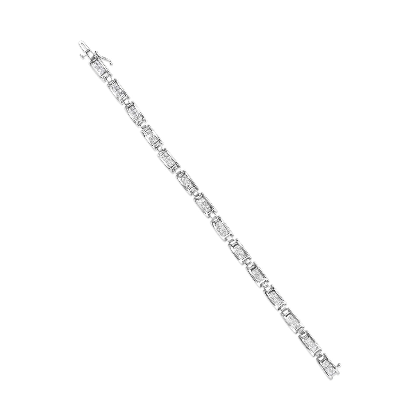14K White Gold 3.0 Cttw Invisible Set Princess Cut Diamond Link and Buckle 7.25" Tennis Bracelet (I-J Color, I1-I2 Clarity)-4