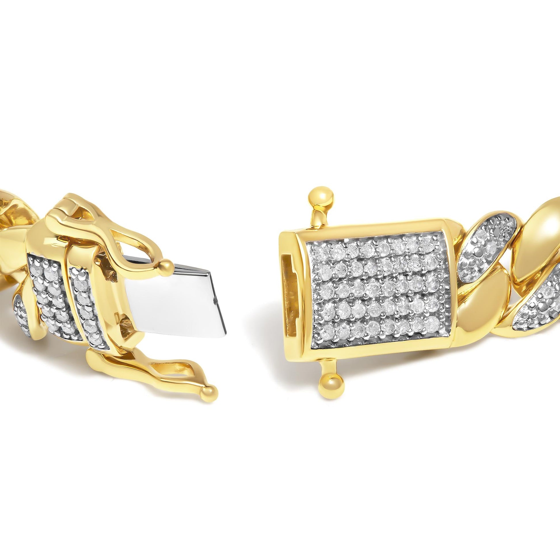 14K Yellow Gold Plated .925 Sterling Silver 3/8 Cttw Diamond Cuban Bracelet (I-J Color, I3 Clarity) - 7.25"-1