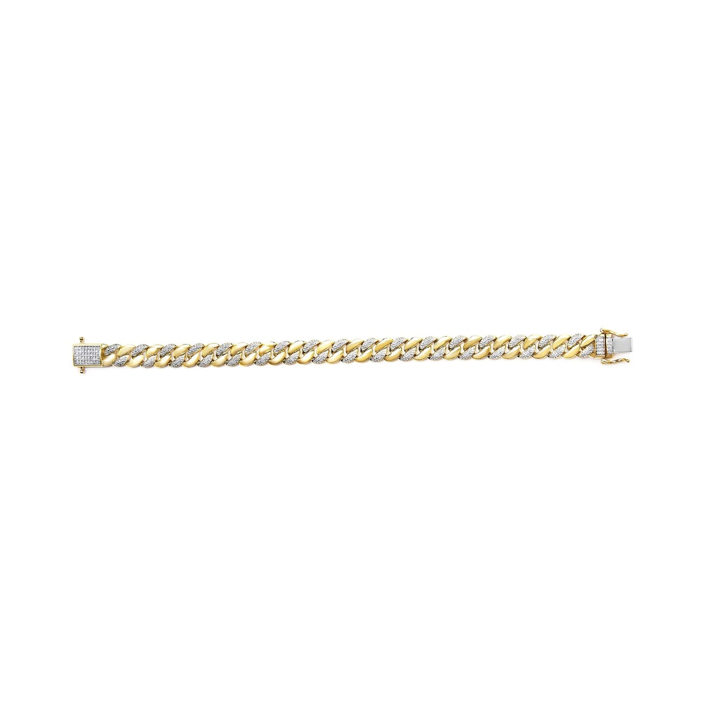 14K Yellow Gold Plated .925 Sterling Silver 3/8 Cttw Diamond Cuban Bracelet (I-J Color, I3 Clarity) - 7.25"-3
