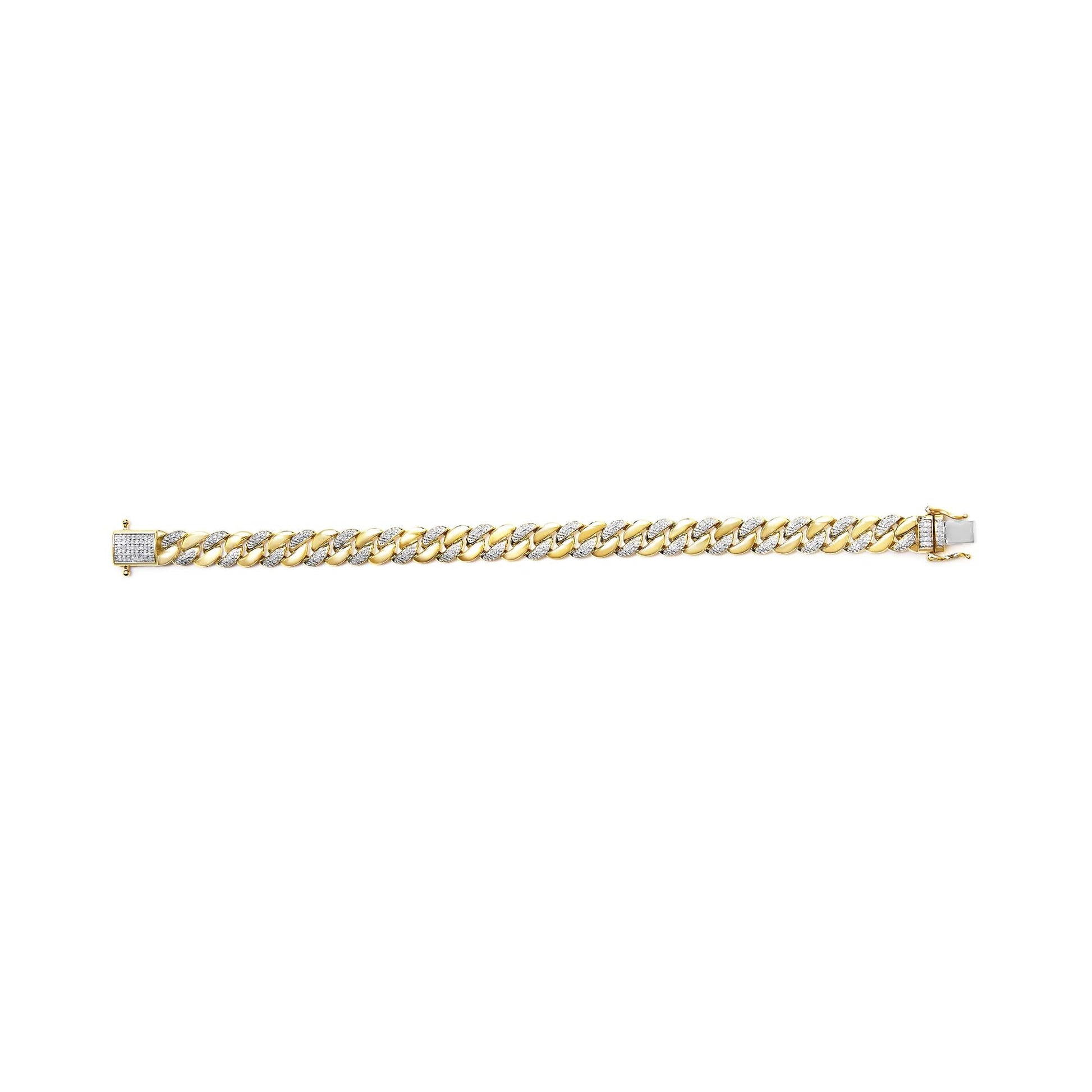 14K Yellow Gold Plated .925 Sterling Silver 3/8 Cttw Diamond Cuban Bracelet (I-J Color, I3 Clarity) - 7.25"-3