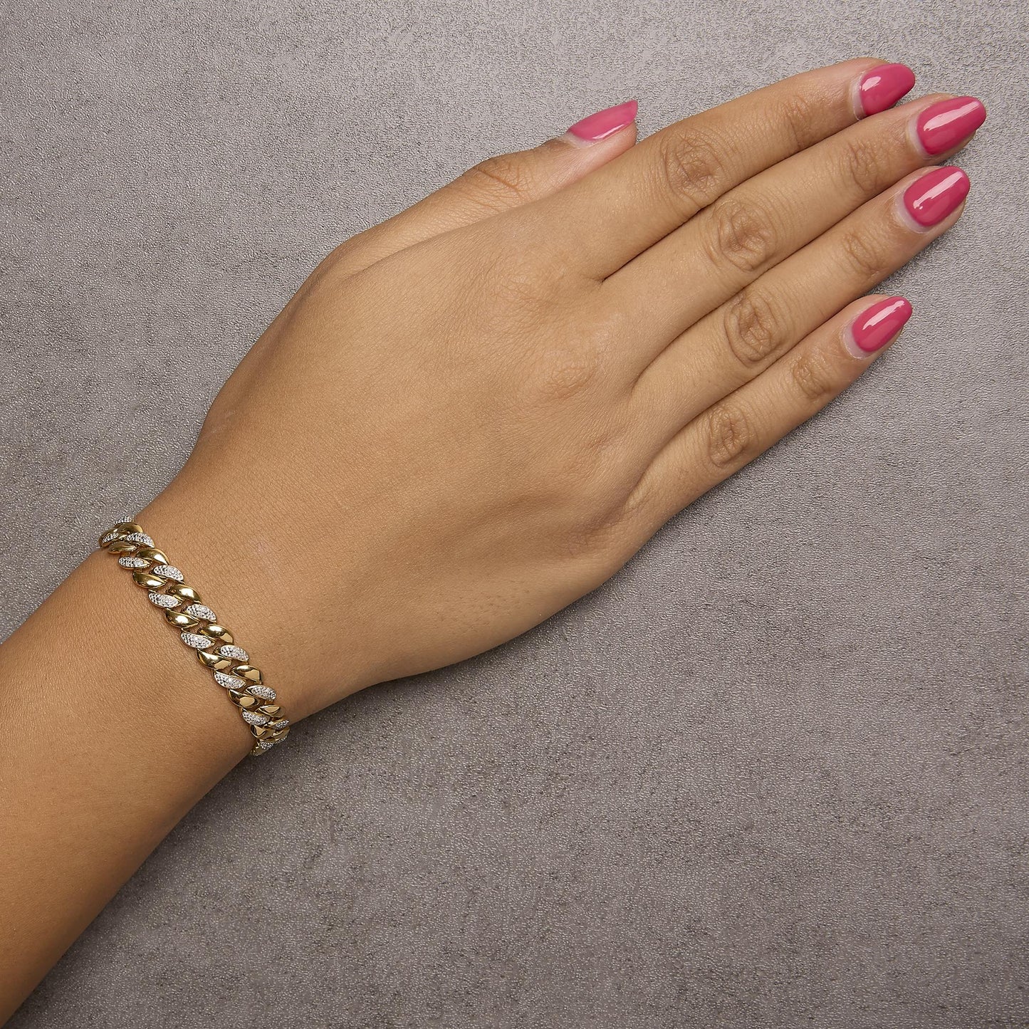 14K Yellow Gold Plated .925 Sterling Silver 3/8 Cttw Diamond Cuban Bracelet (I-J Color, I3 Clarity) - 7.25"-2
