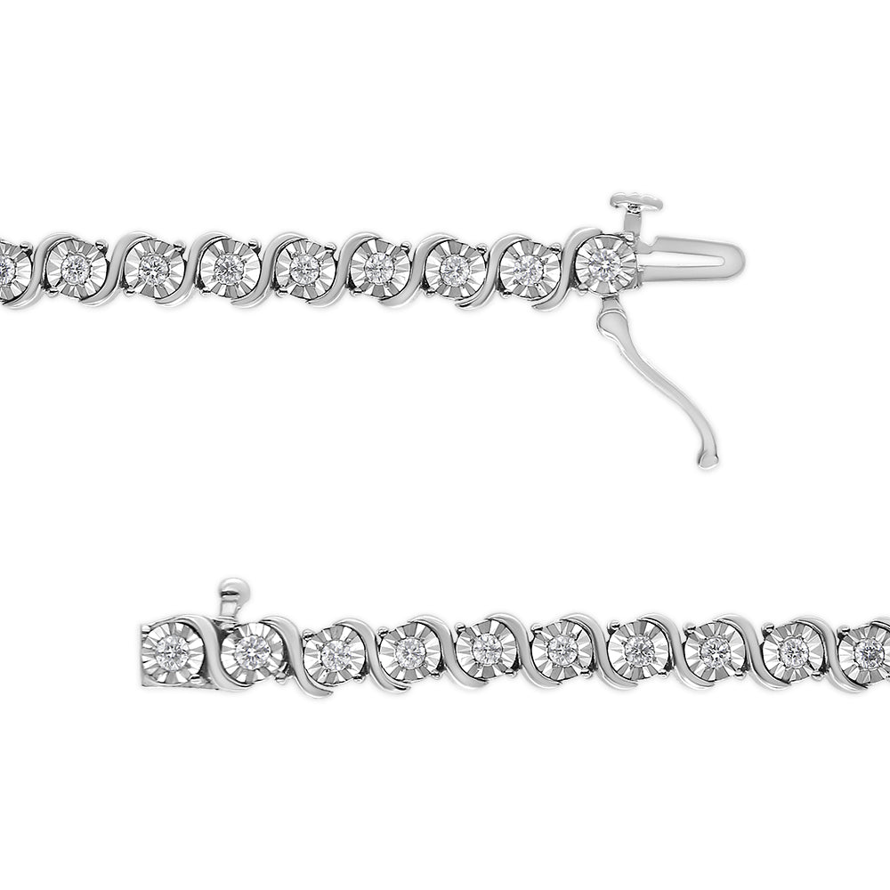 14K White Gold 1.00 Cttw Lab Grown Diamond Round Miracle Plate and "S" Link Tennis Bracelet (F-G Color, VS2-SI1 Clarity) Size 7"-3