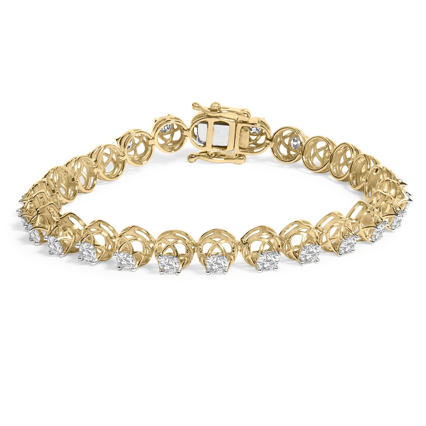 14K Yellow Gold Plated .925 Sterling Silver 3 9/10 Cttw Diamond Buttercup Style Tennis Bracelet-0
