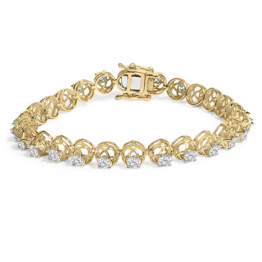 14K Yellow Gold Plated .925 Sterling Silver 3 9/10 Cttw Diamond Buttercup Style Tennis Bracelet-0