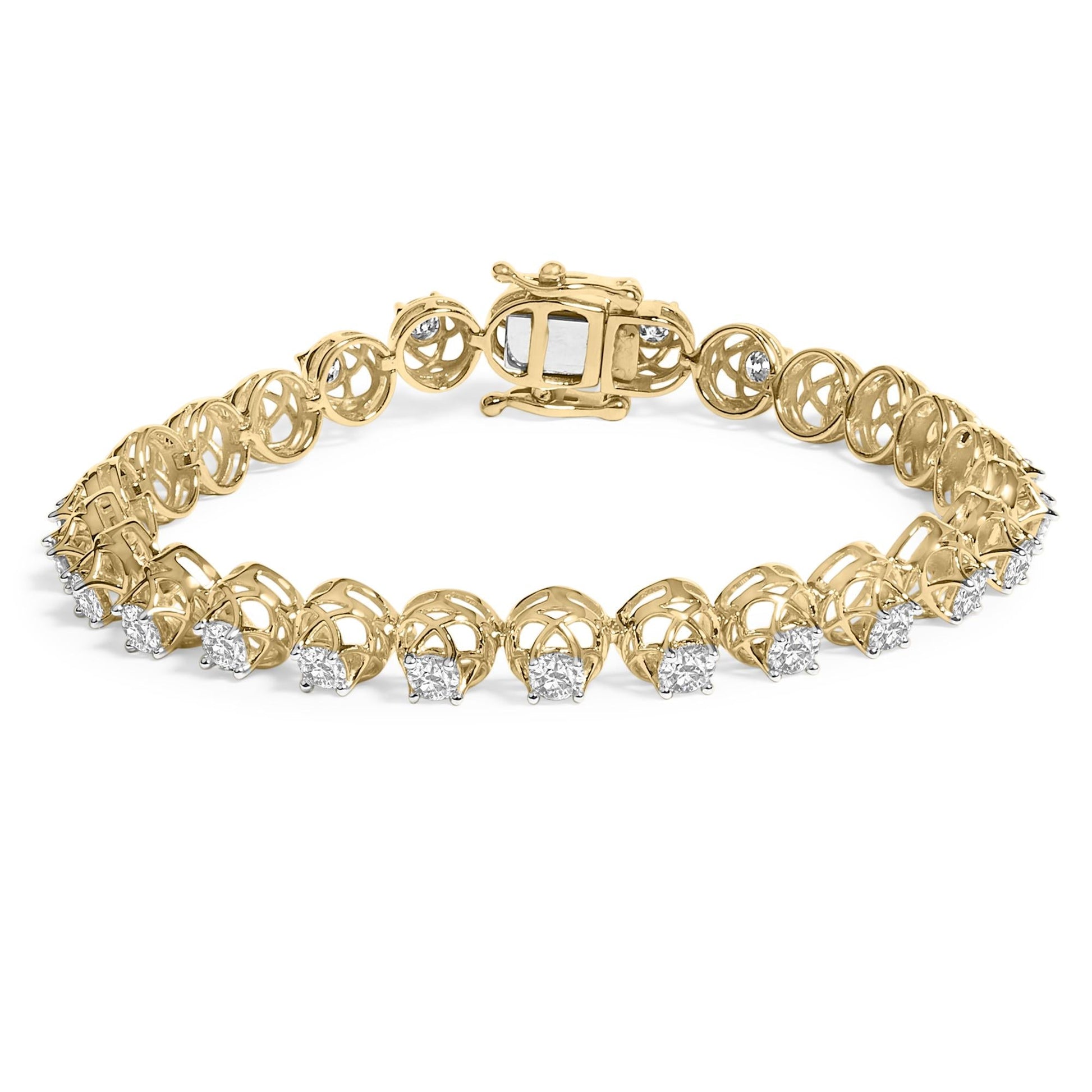 14K Yellow Gold Plated .925 Sterling Silver 3 9/10 Cttw Diamond Buttercup Style Tennis Bracelet-0
