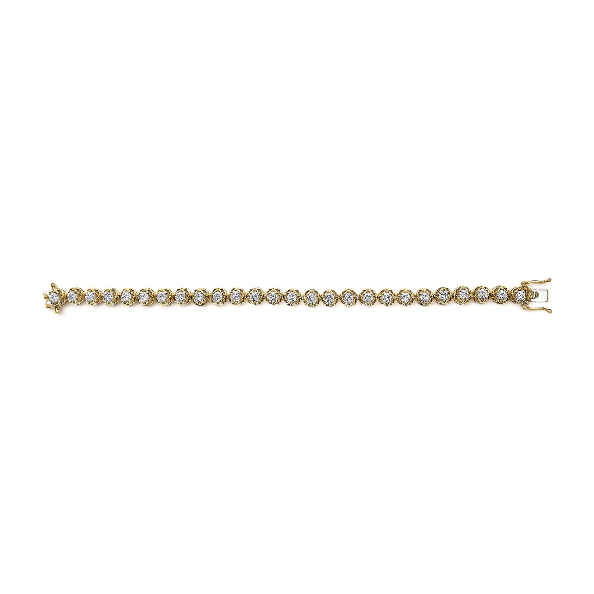 14K Yellow Gold Plated .925 Sterling Silver 3 9/10 Cttw Diamond Buttercup Style Tennis Bracelet-3