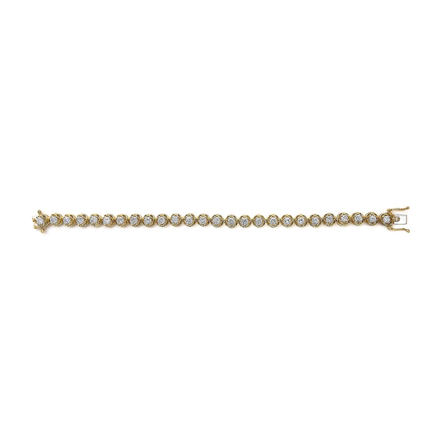 14K Yellow Gold Plated .925 Sterling Silver 3 9/10 Cttw Diamond Buttercup Style Tennis Bracelet-3
