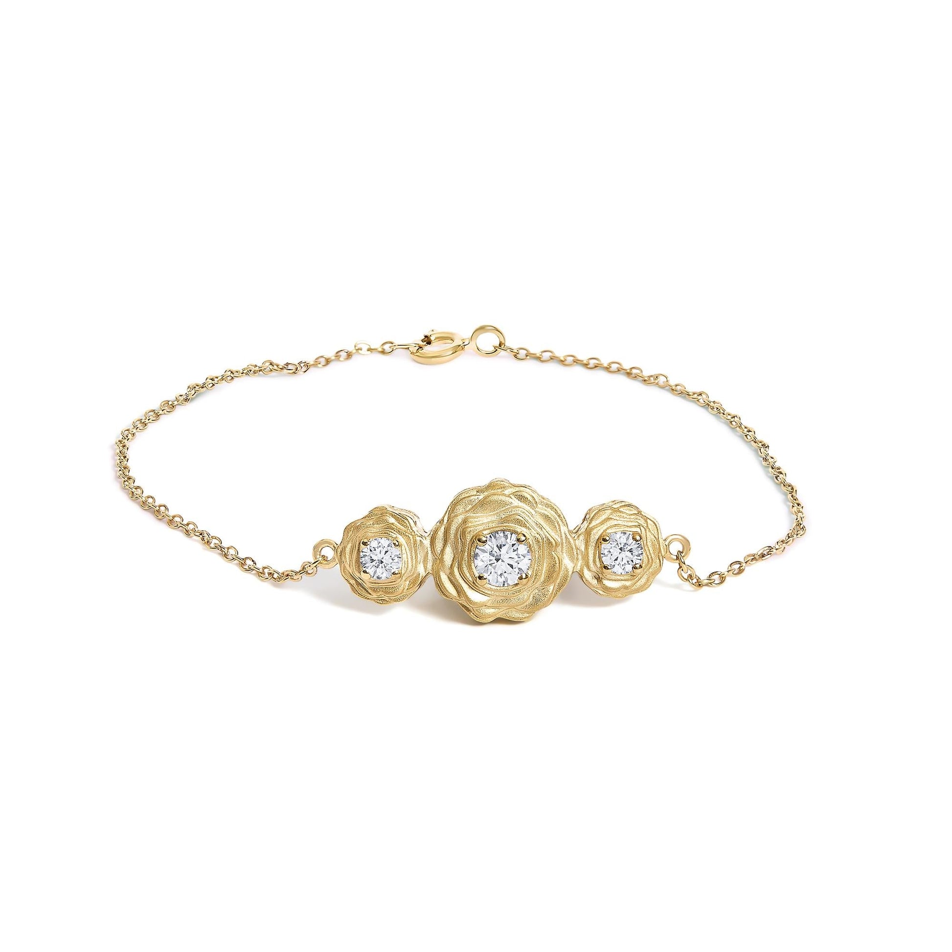 14K Yellow Gold Plated Sterling Silver 1/2 Cttw Lab Grown Diamond Rose Motif Link Bracelet-0
