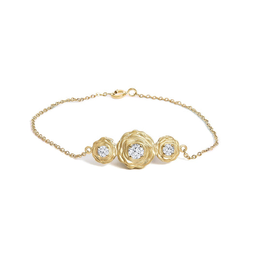 14K Yellow Gold Plated Sterling Silver 1/2 Cttw Lab Grown Diamond Rose Motif Link Bracelet-0