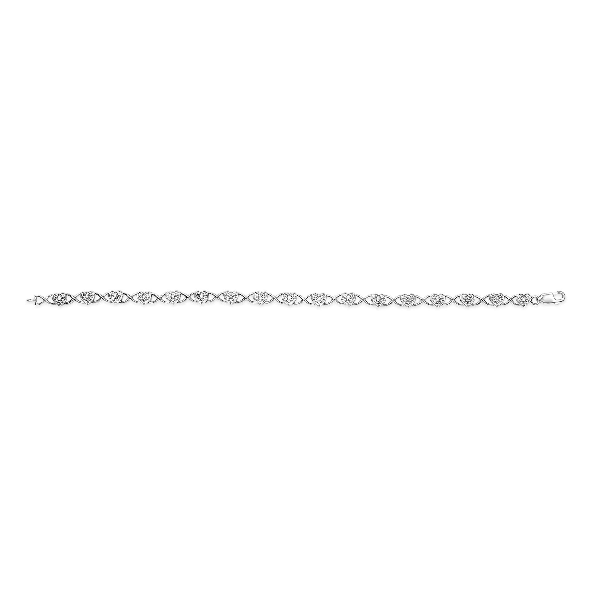 .925 Sterling Silver Diamond Accent Heart Link Bracelet (I-J Color, I3 Clarity) - 7.25"-3