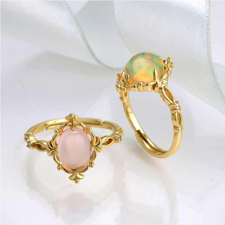 Pienk Kristal Suurlemoen Kristal 925 Sterling Silwer Ring
