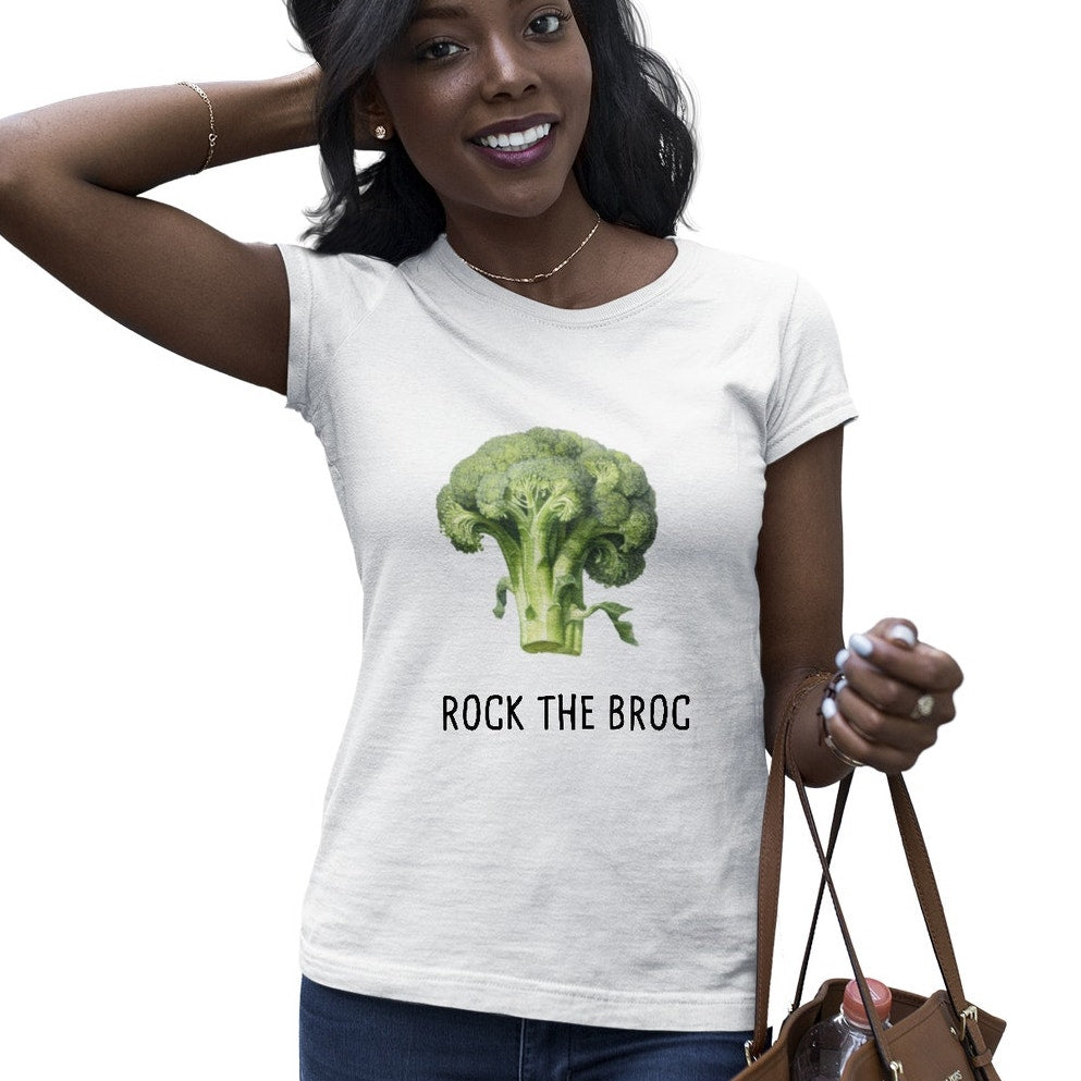 New Hand Printed Adult Large Rock the Broc Broccoli Veggie Short Sleeve T Shirt